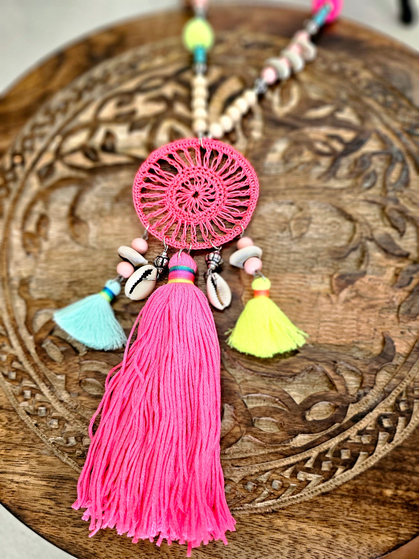 Bohemian Mandala Neon Necklace with Colorful Beads