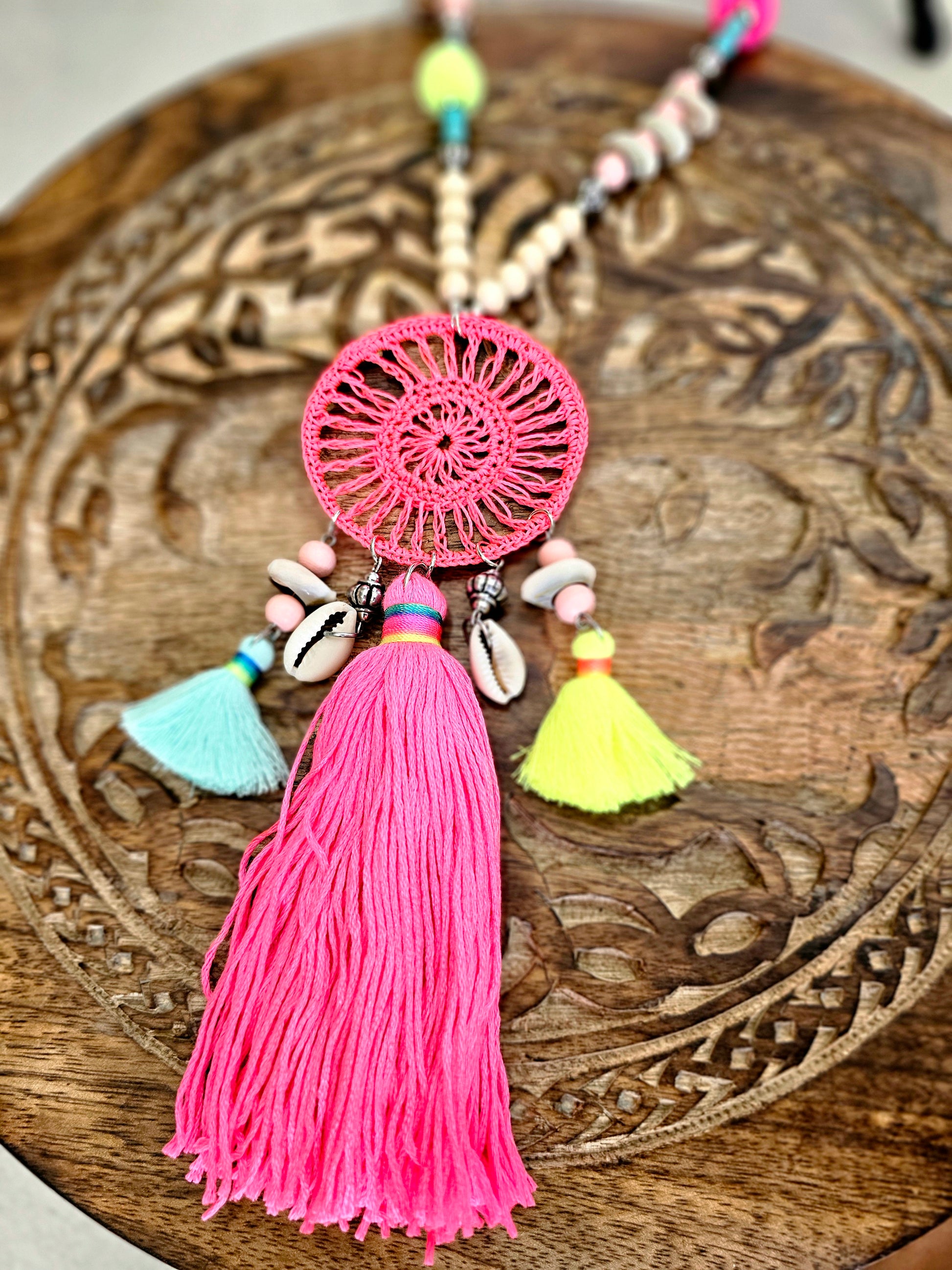 Bohemian Mandala Neon Necklace with Colorful Beads