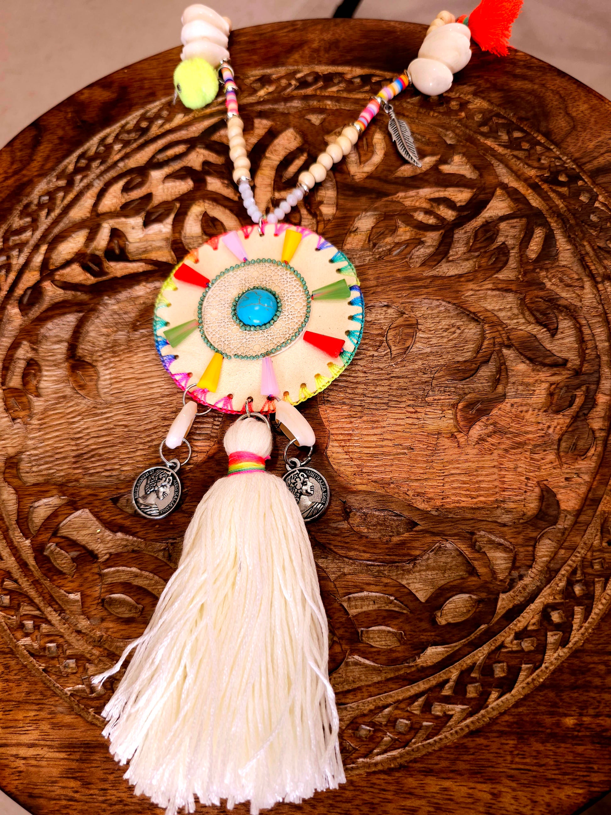 Bohemian White Maxi Necklace with Cowrie Shells and Tassels