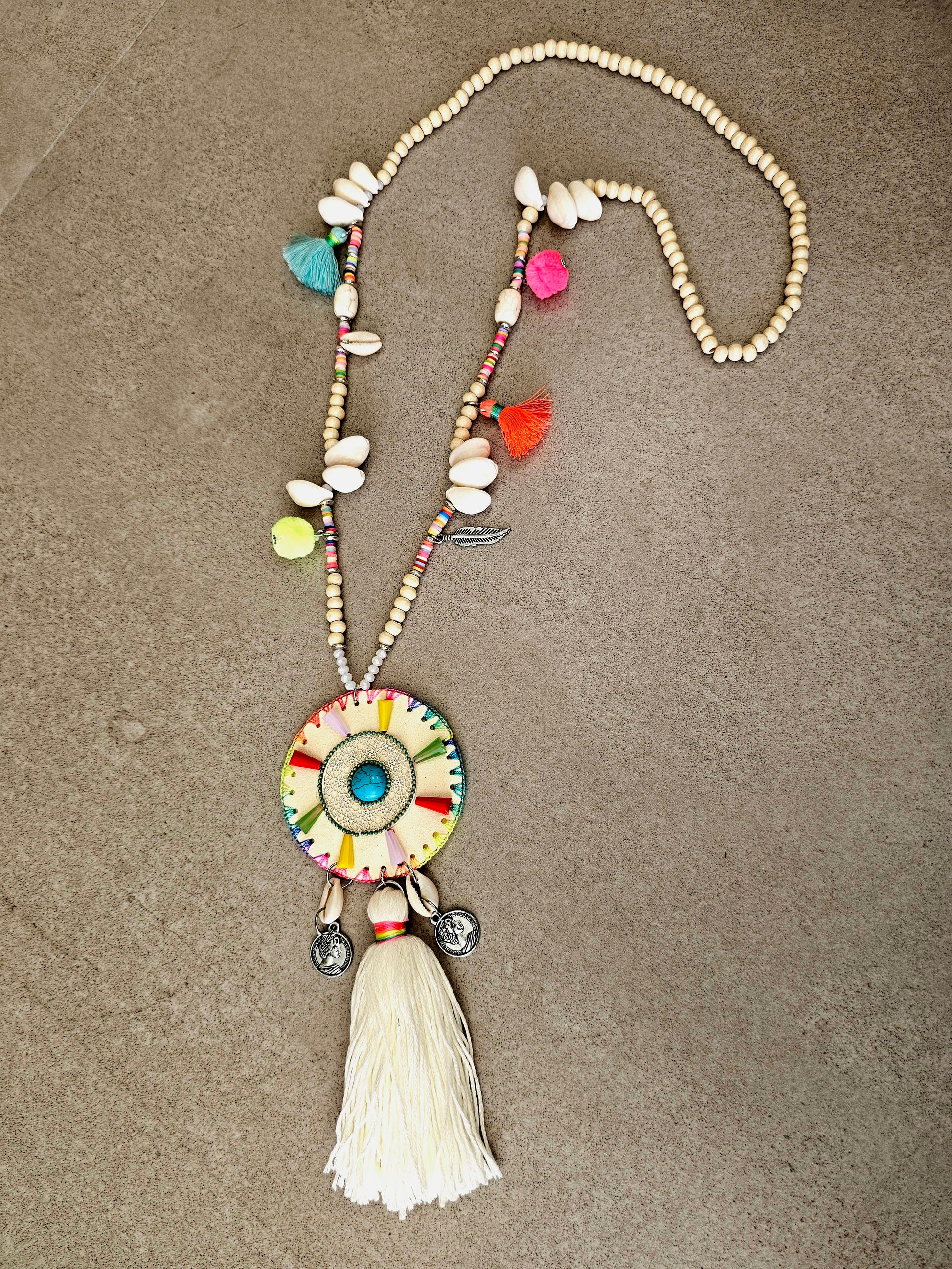 Bohemian White Maxi Necklace with Cowrie Shells and Tassels