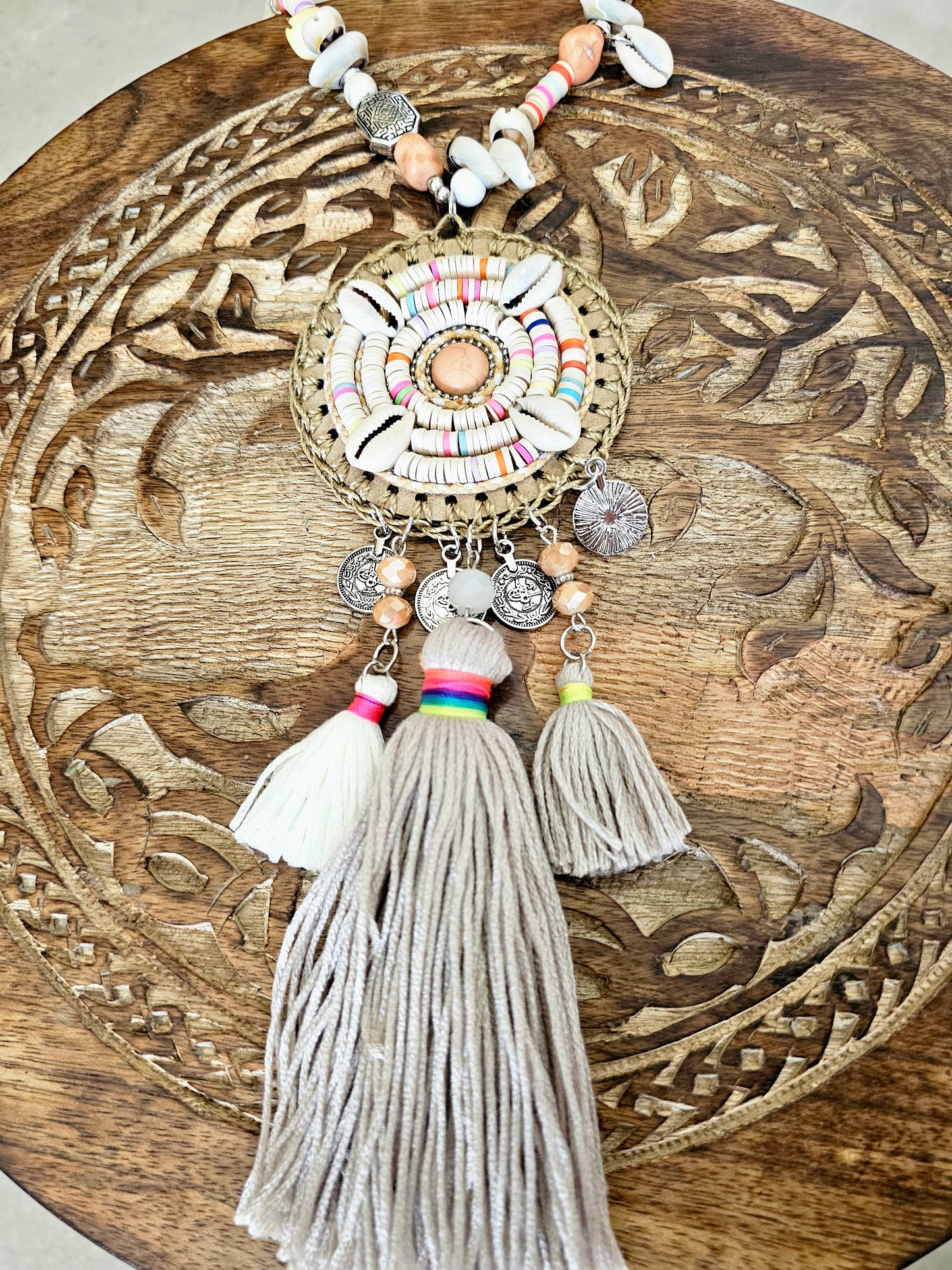 Boho Maxi Free Spirit Necklace with Cowrie Shells and Tassels