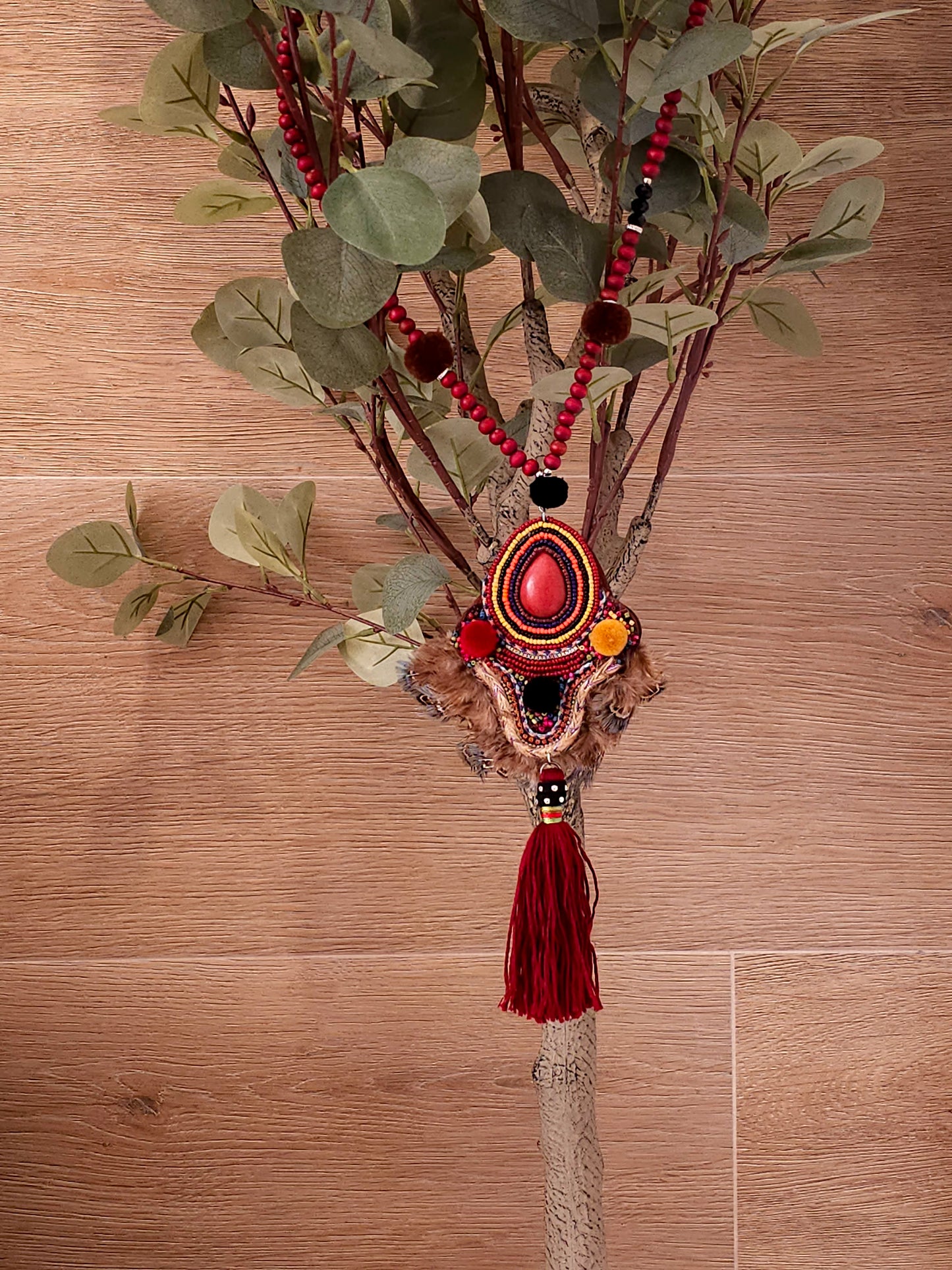Bohemian Radiant Red Necklace with Tassel and Red Stone