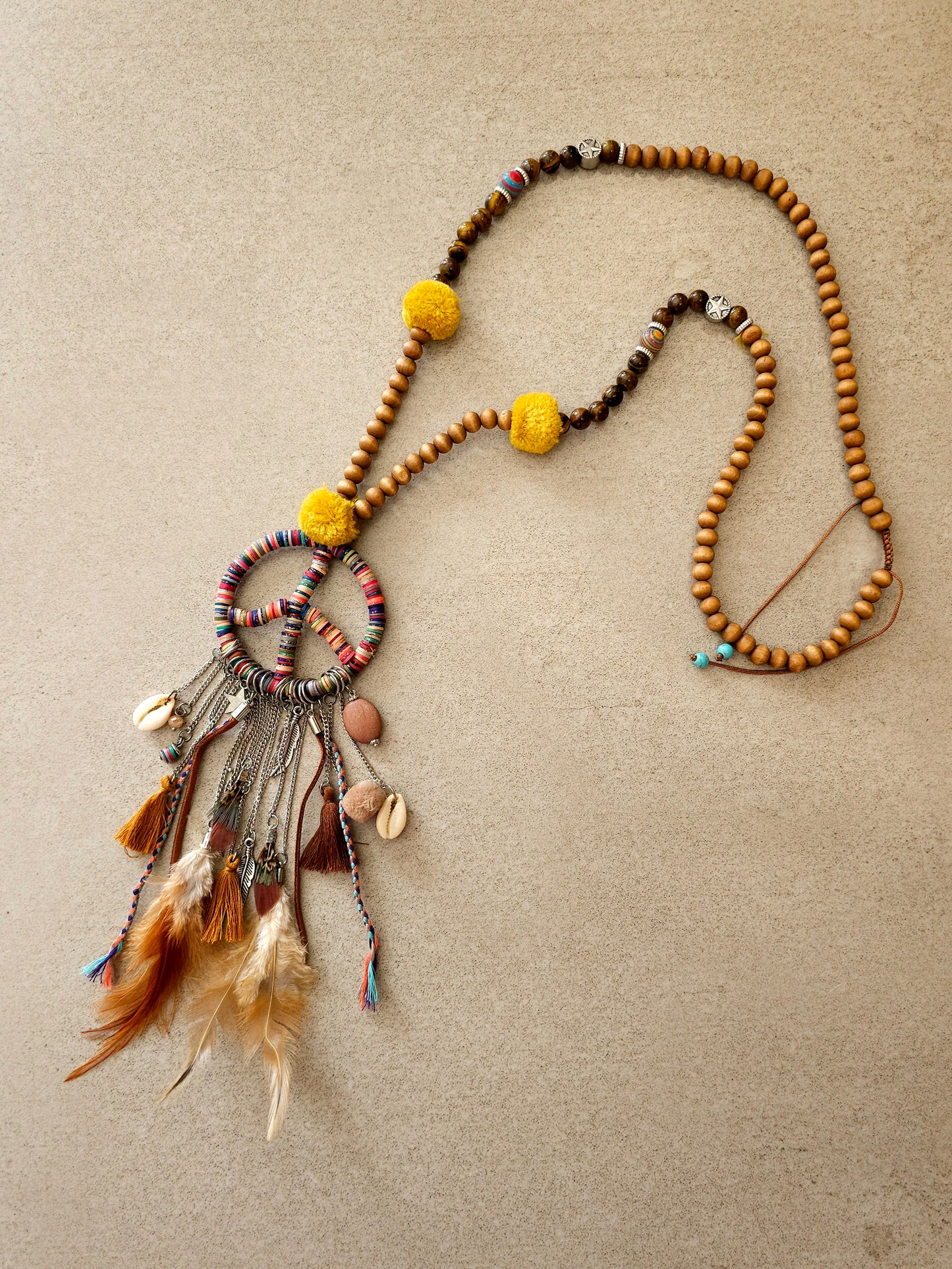 Bohemian Love and Peace Necklace with Multicolored Charms