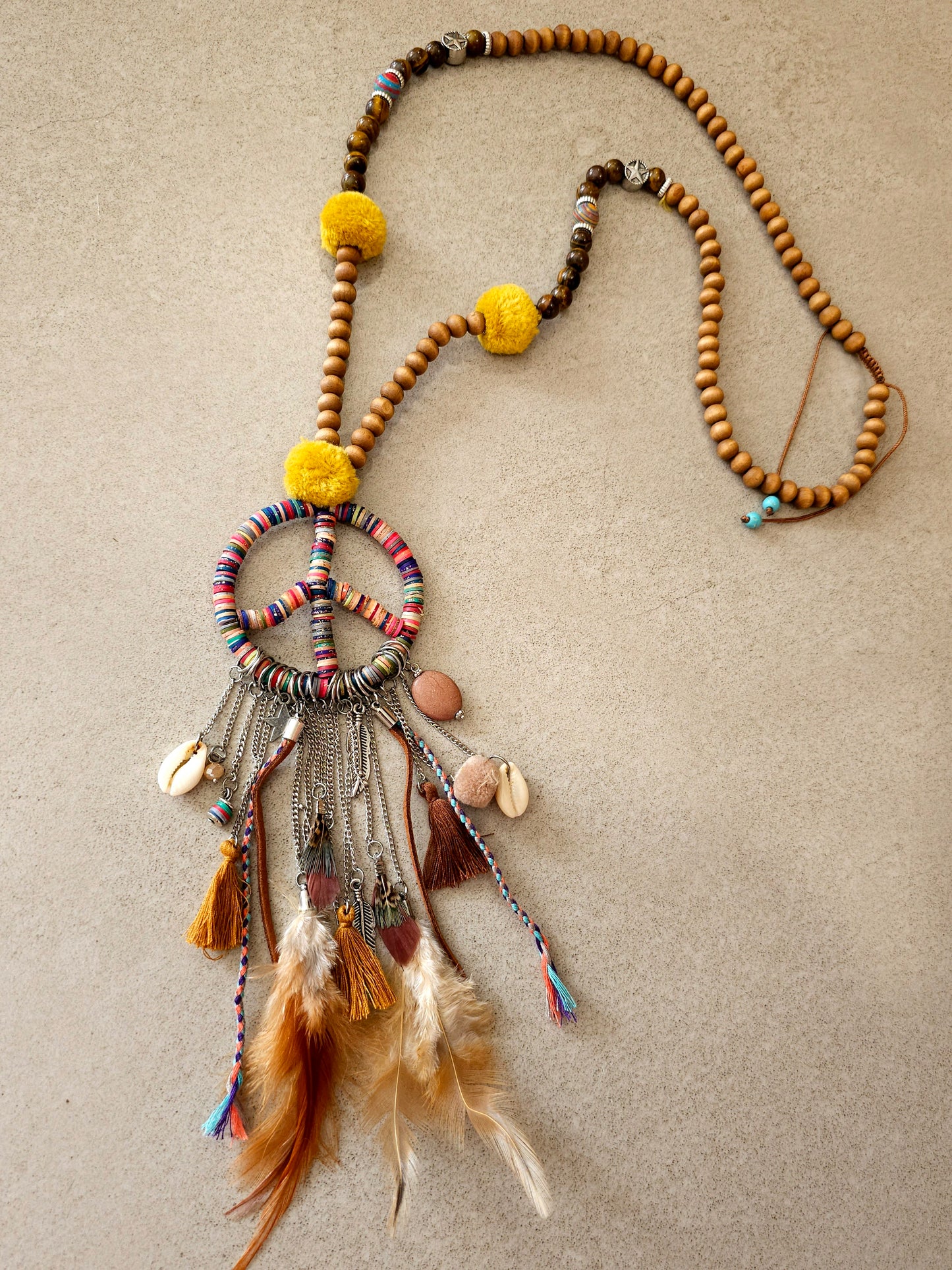 Bohemian Love and Peace Necklace with Multicolored Charms
