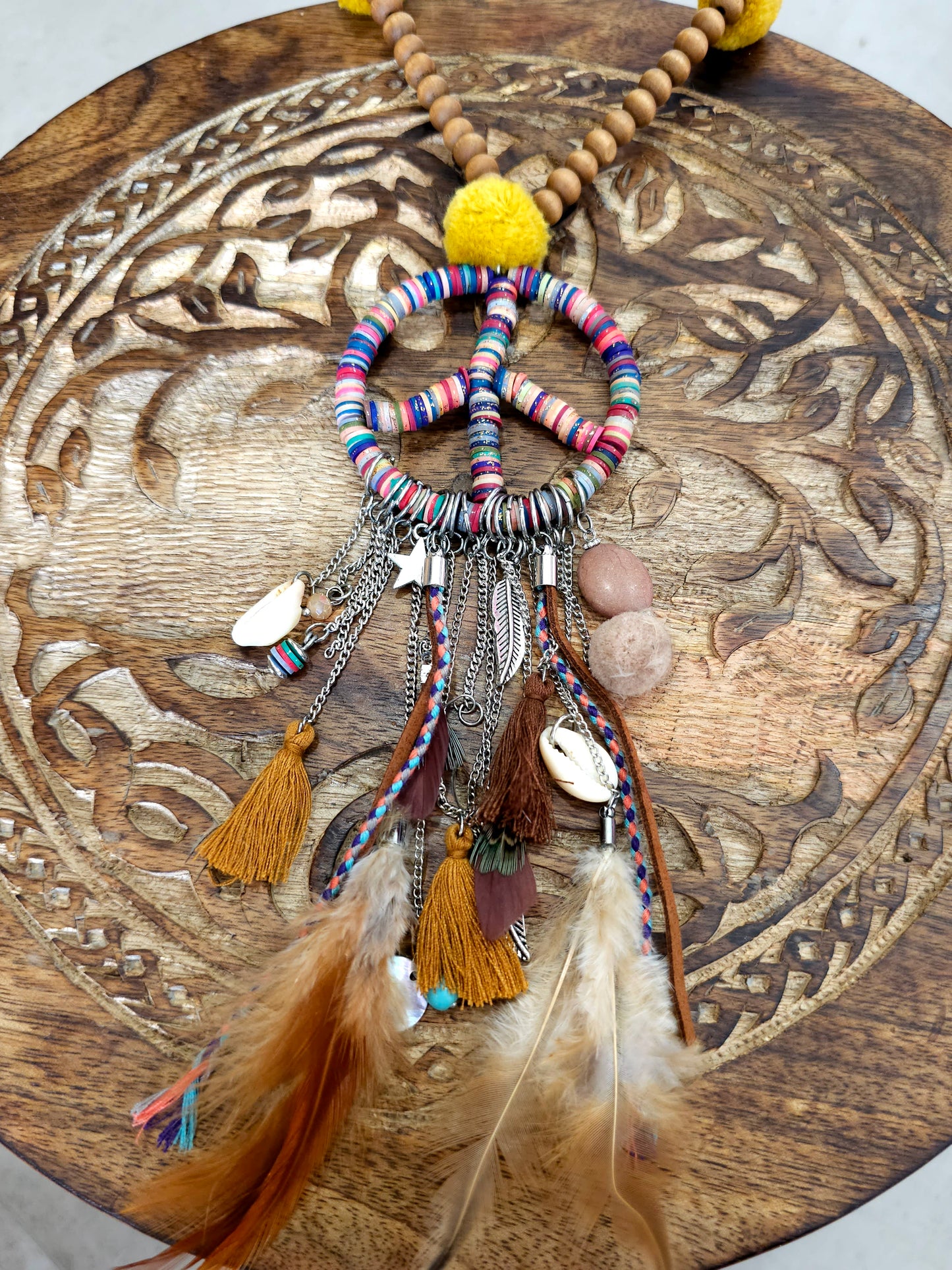Bohemian Love and Peace Necklace with Multicolored Charms