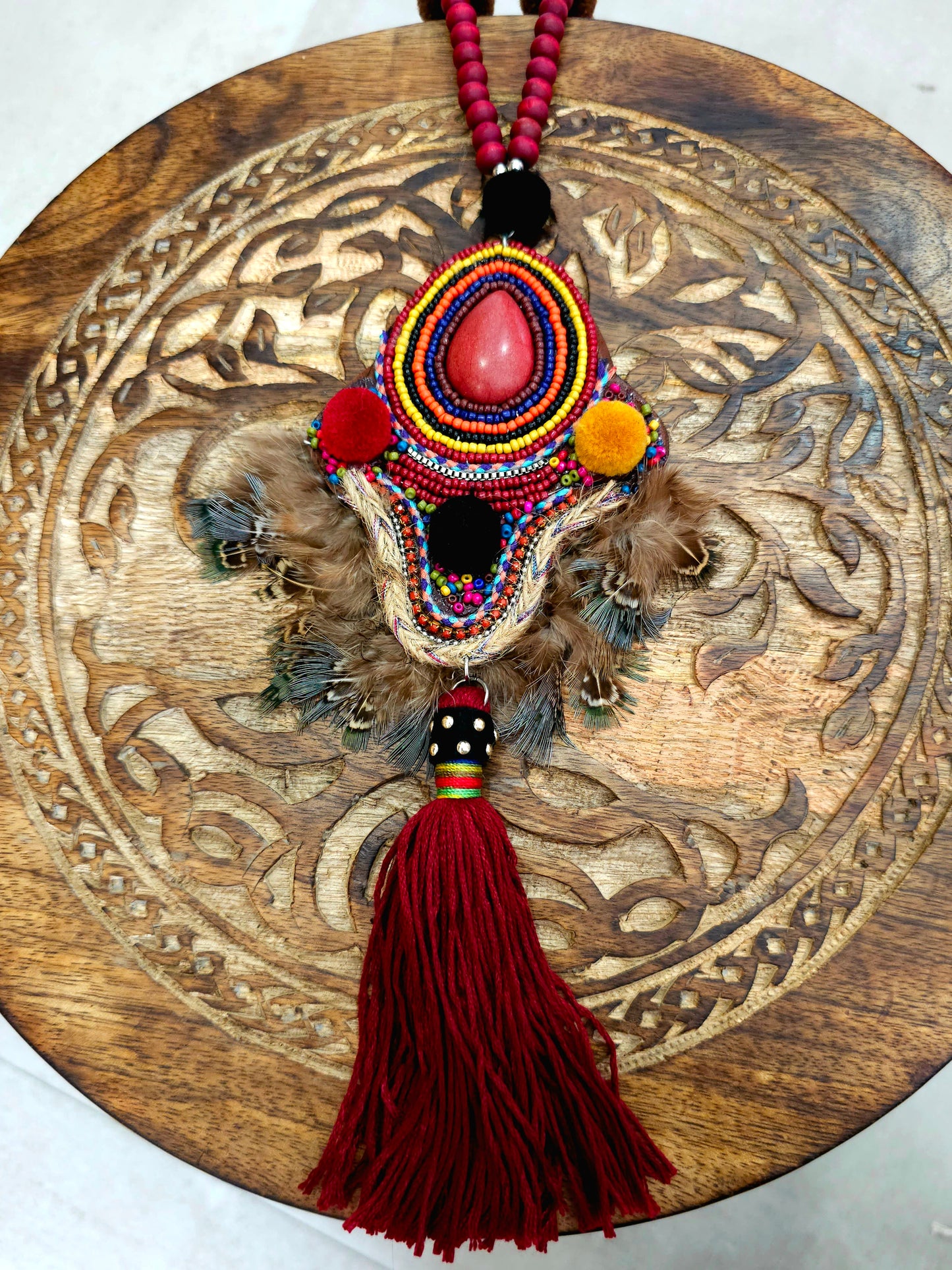 Bohemian Radiant Red Necklace with Tassel and Red Stone
