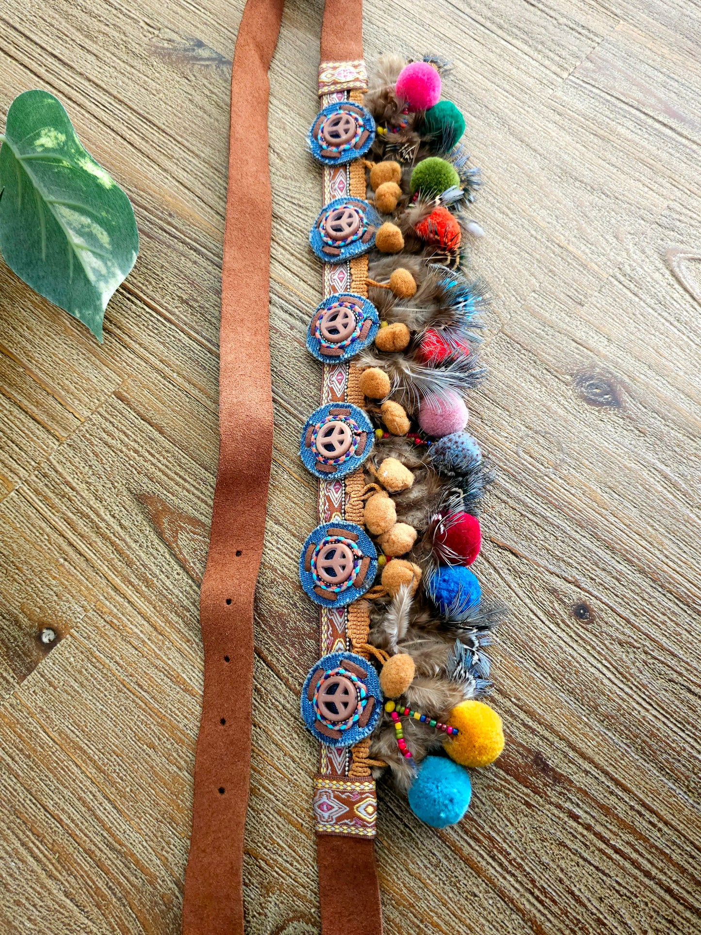 Bohemian Pom-pom Belt with Colorful Leather Strap