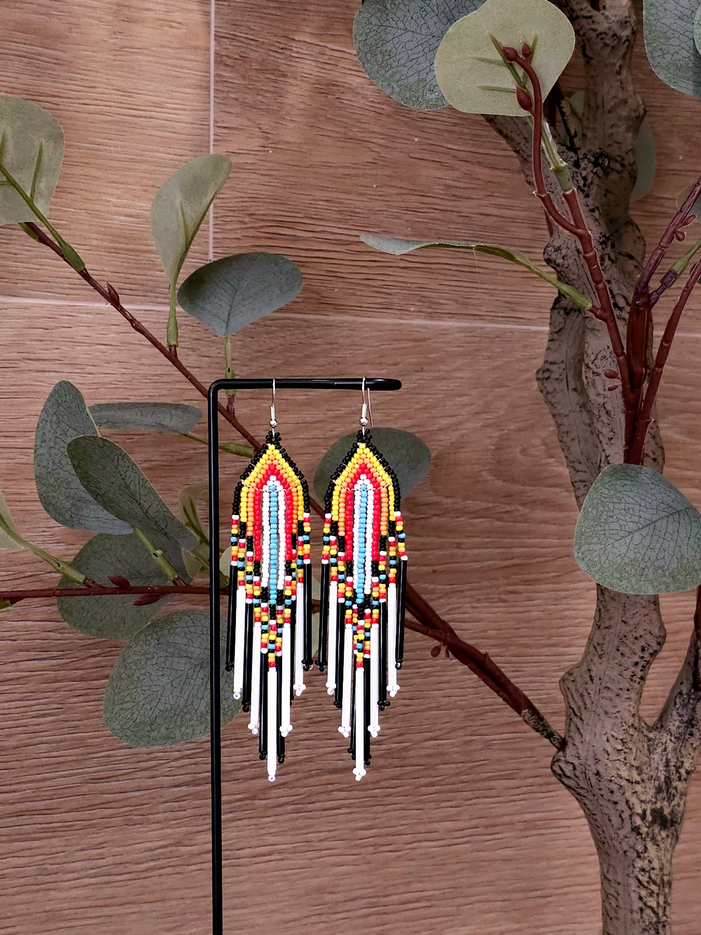 Fiery Cascade Earrings with Color Gradient and Fringe Beads