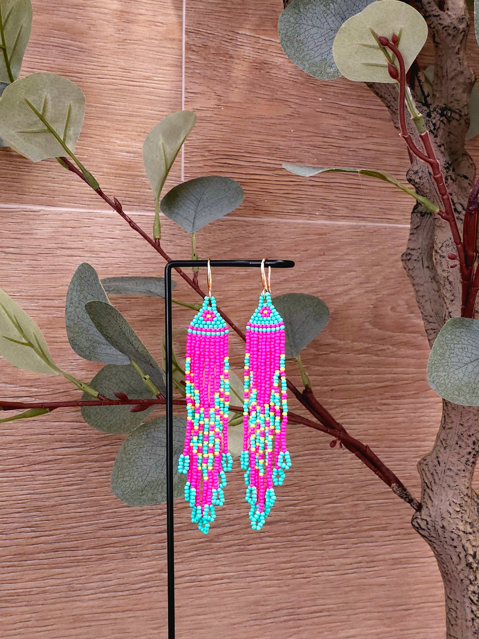 Neon Dream Earrings with Pink and Turquoise Beads