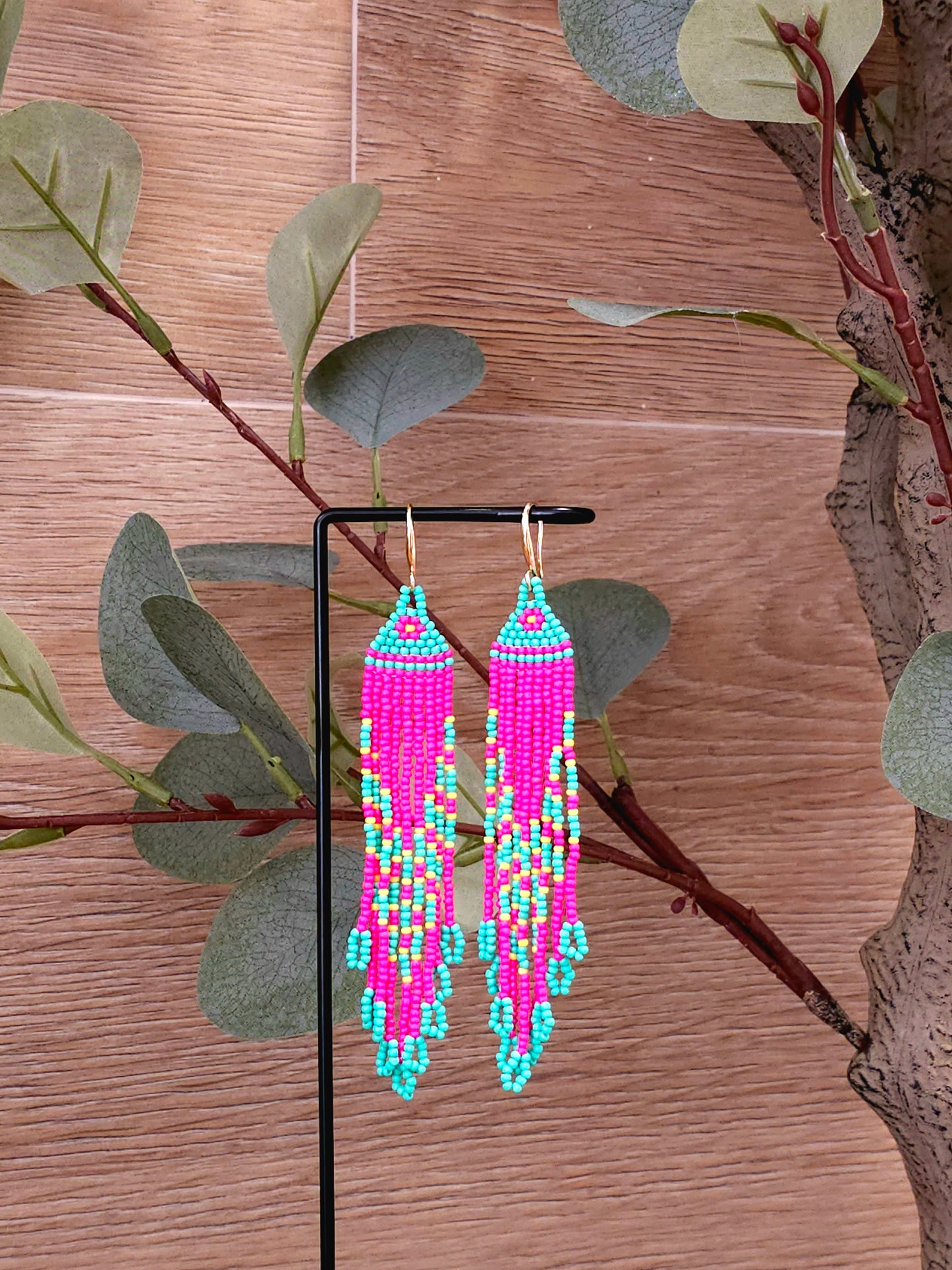 Neon Dream Earrings with Pink and Turquoise Beads