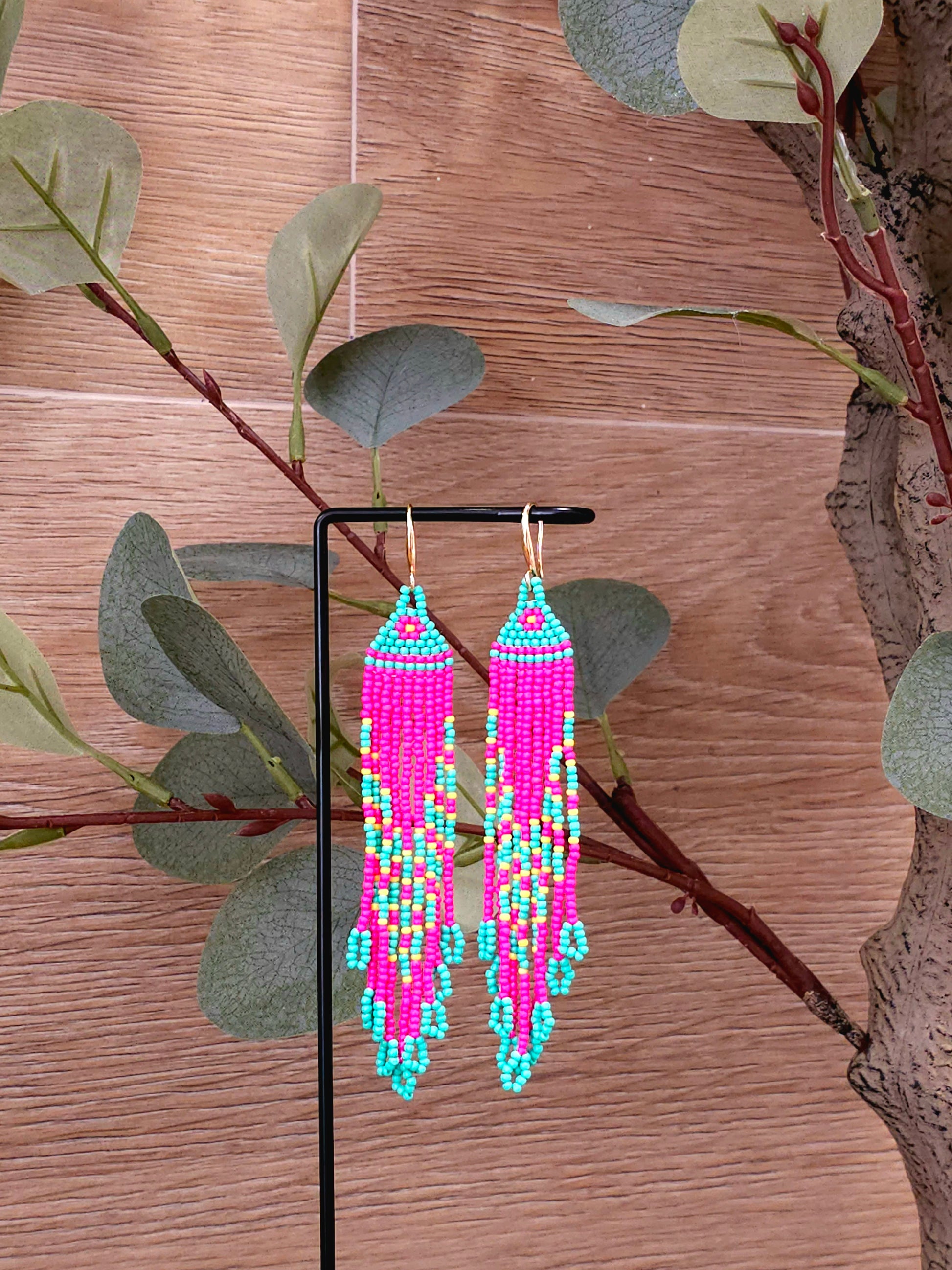 Neon Dream Earrings with Pink and Turquoise Beads