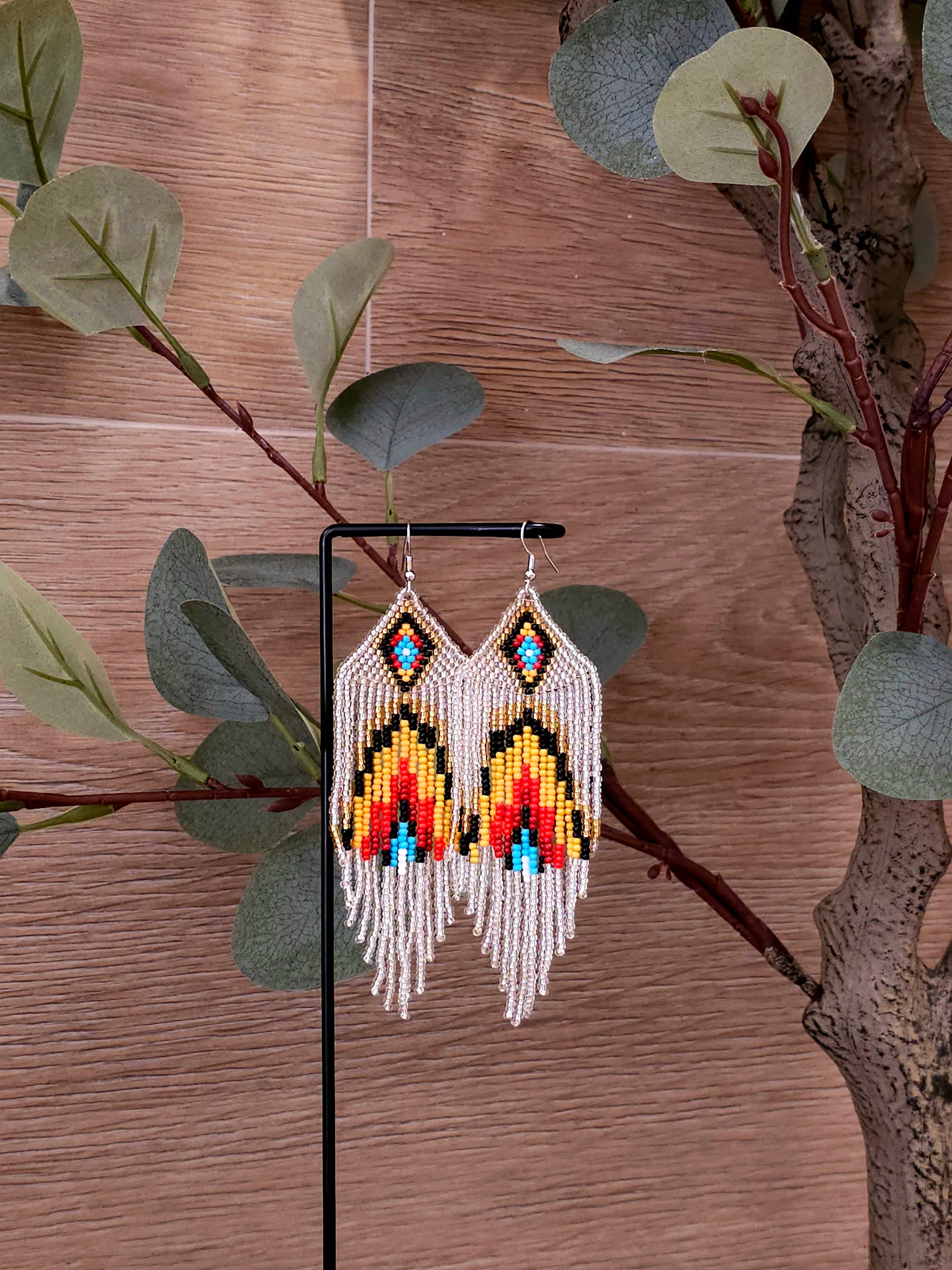 Tribal Cascade Earrings with Colorful Beads and Fringe
