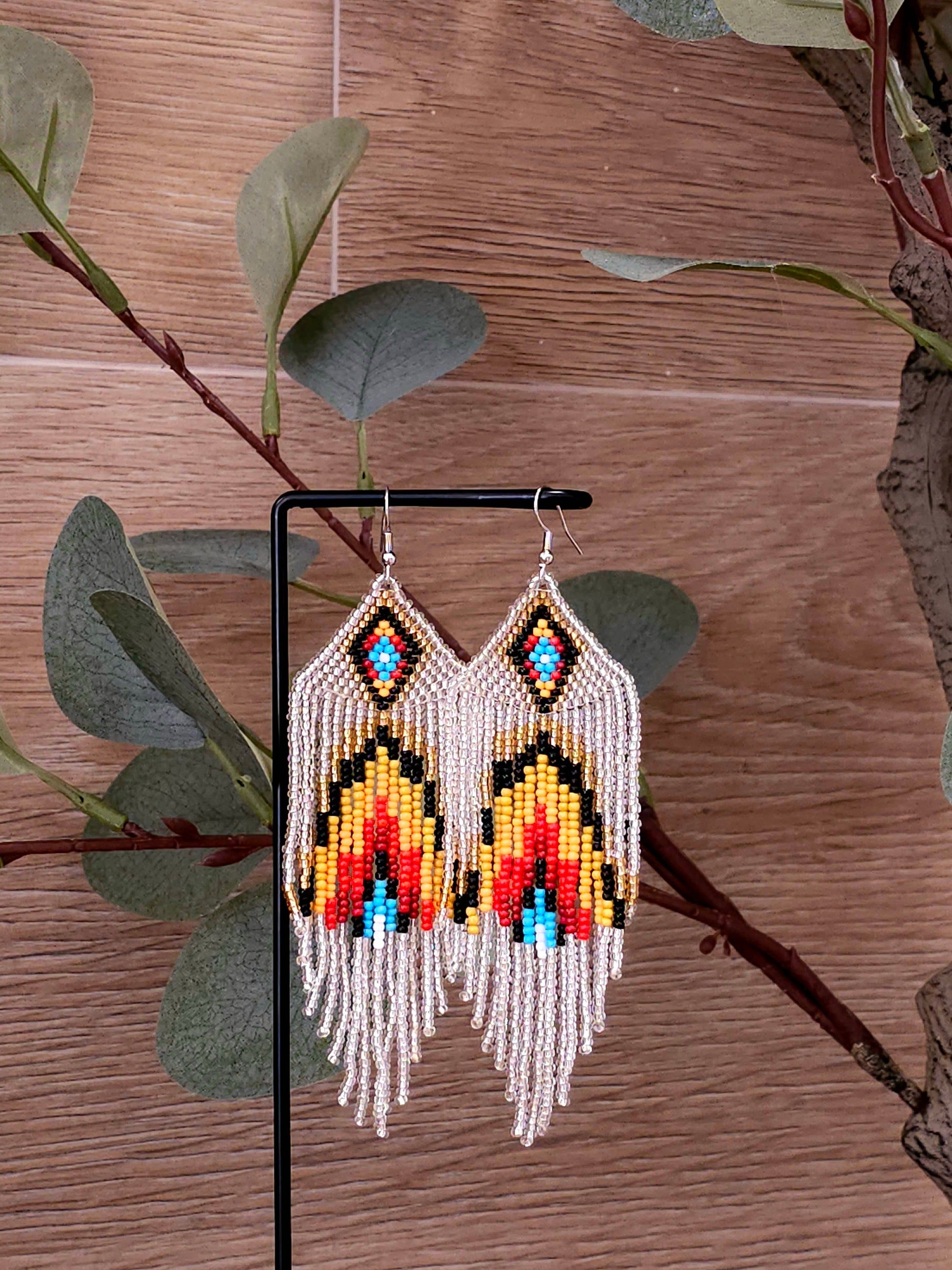 Tribal Cascade Earrings with Colorful Beads and Fringe