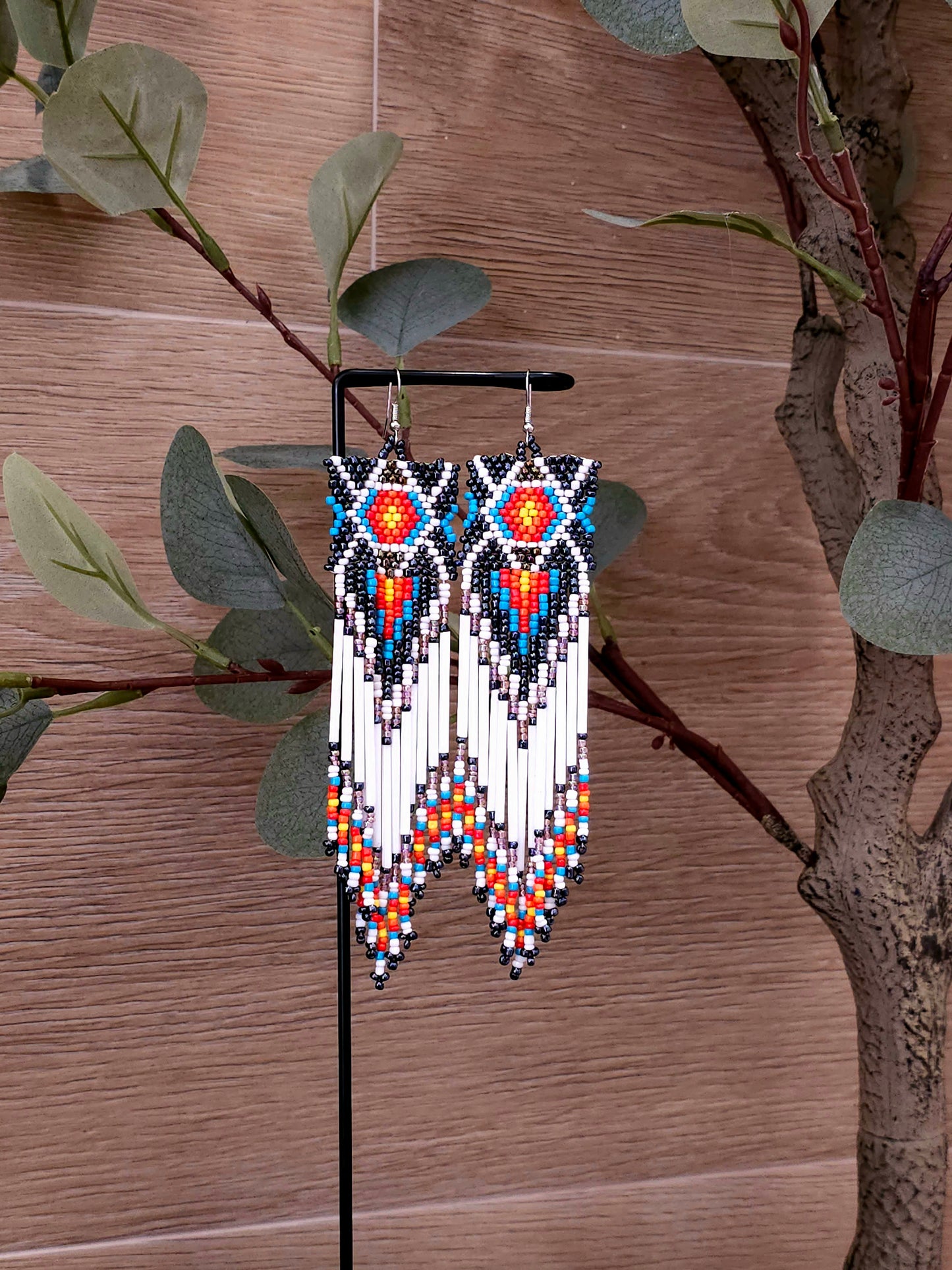 Mystic Fire Earrings with Colorful Beads and Fringe
