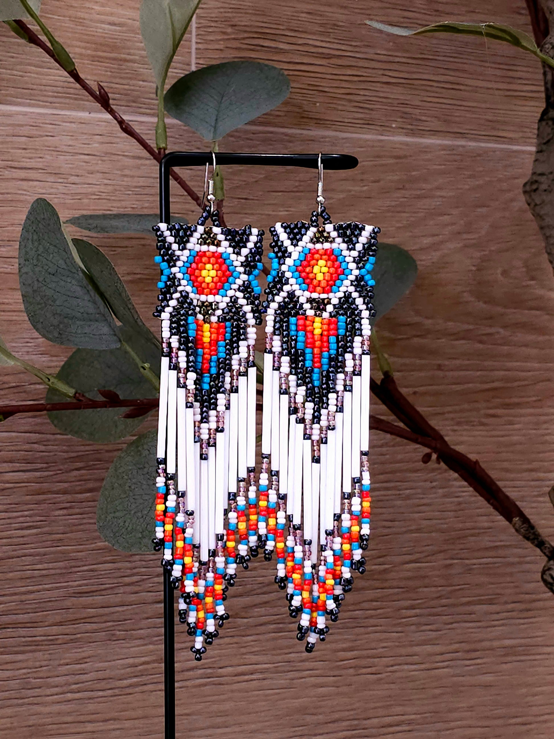 Mystic Fire Earrings with Colorful Beads and Fringe