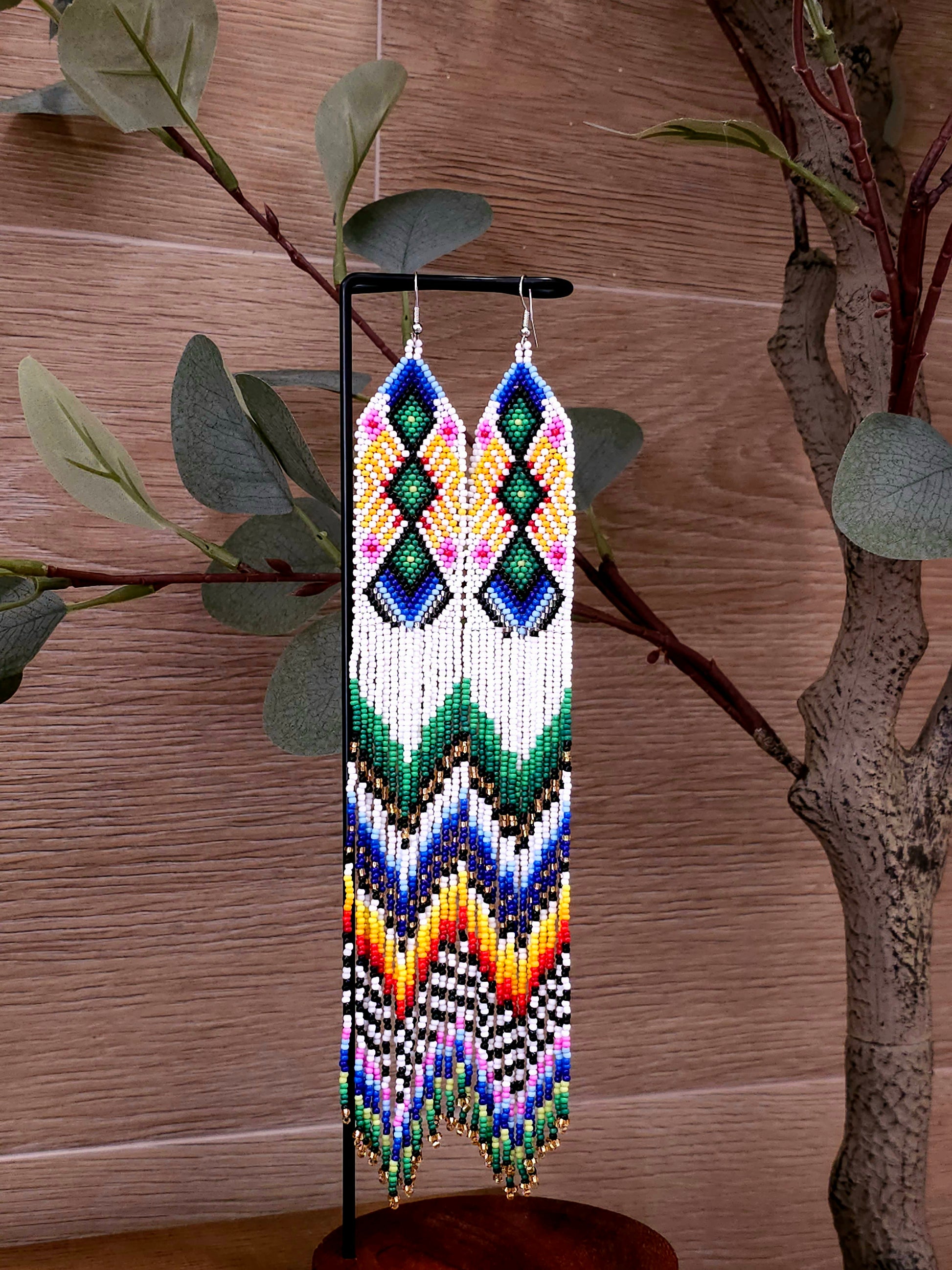 Majestic Tribal Cascade Earrings with Beaded Fringe