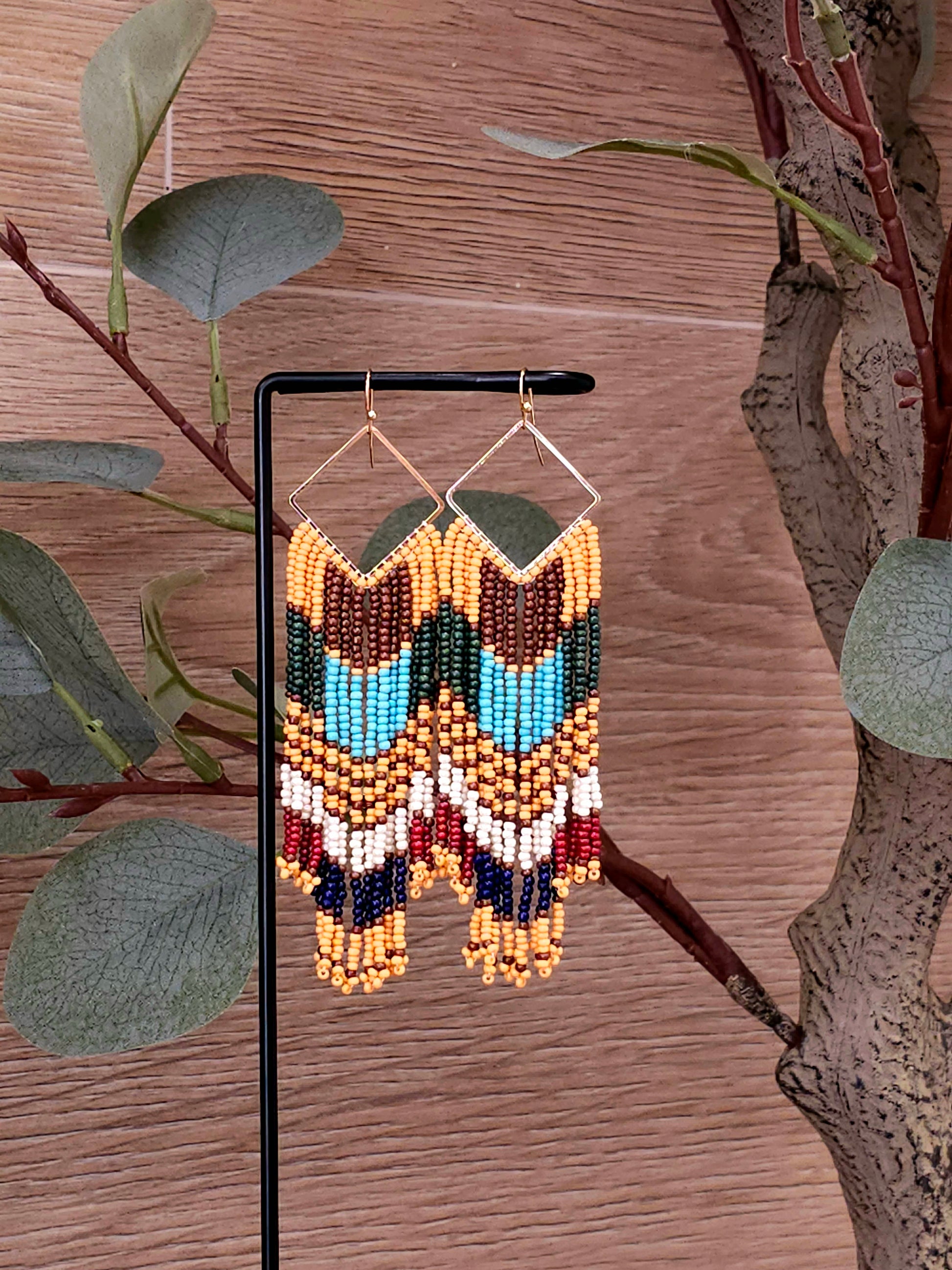 Tribal Splendor Earrings with Colorful Beads and Gold Accents