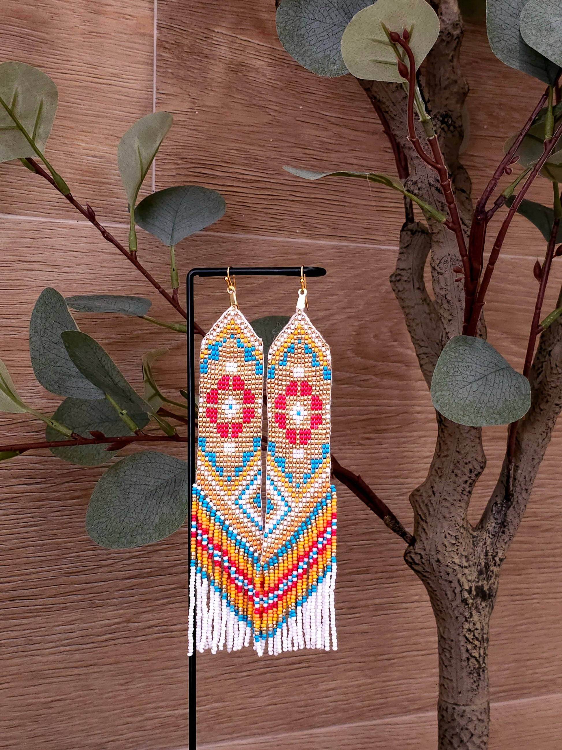 Desert Blossom Earrings with Floral Design and Bead Details