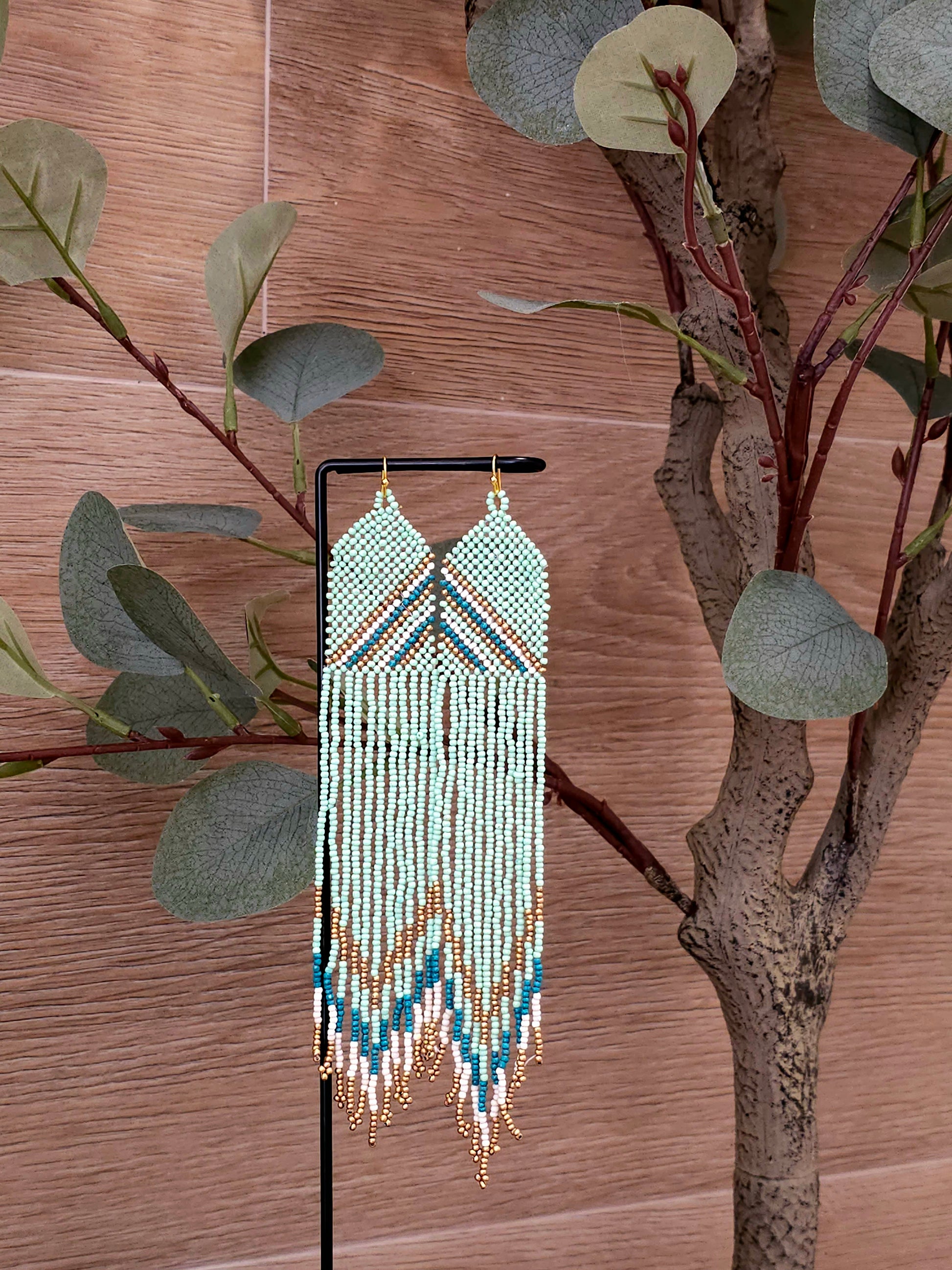 Mint Cascade Handcrafted Earrings with Green Beads and Fringe