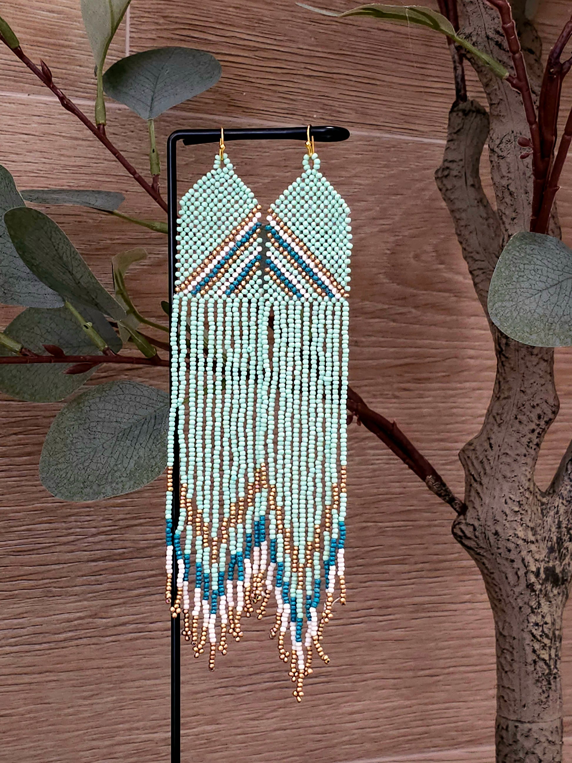 Mint Cascade Handcrafted Earrings with Green Beads and Fringe
