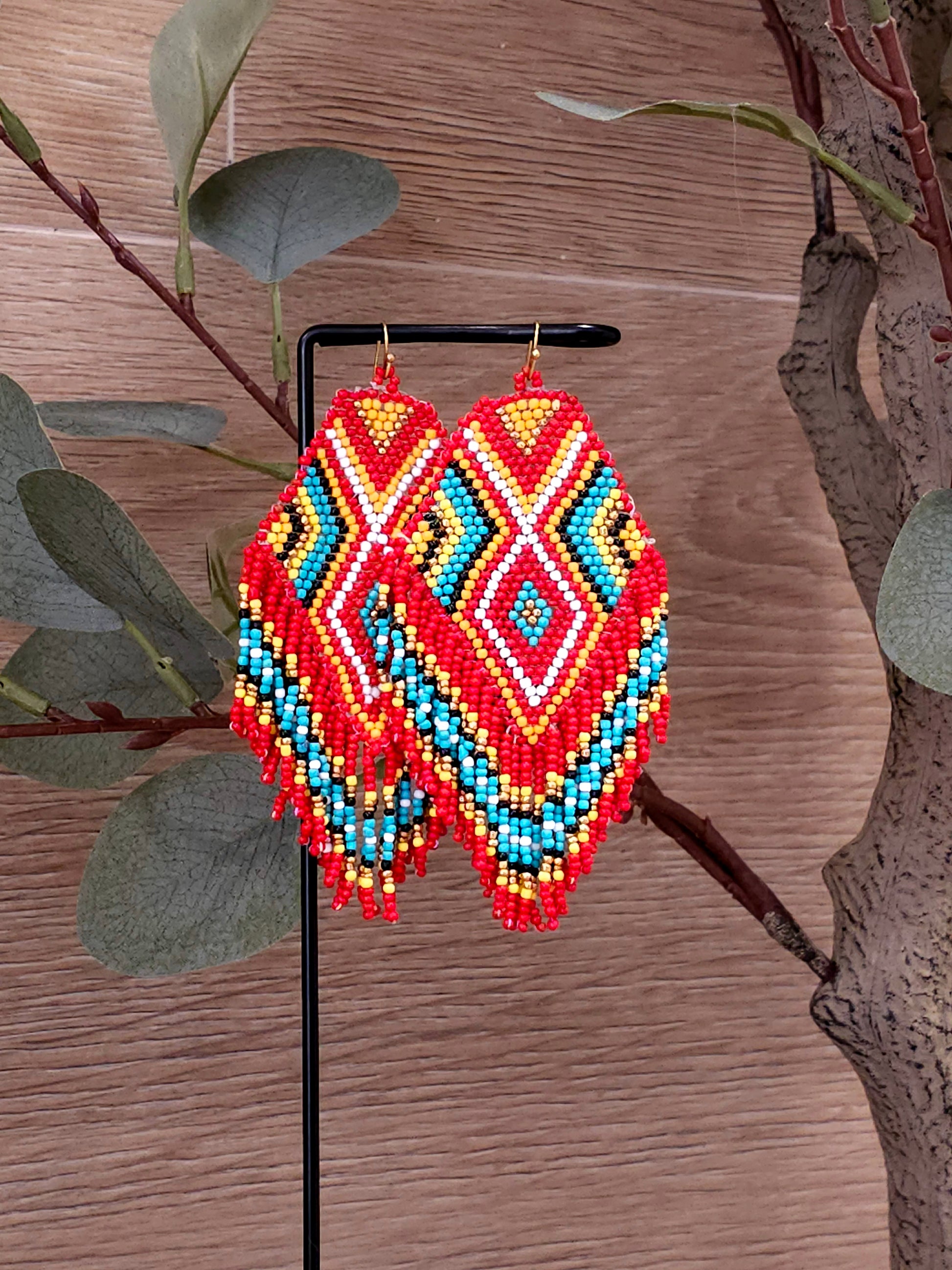Fiery Diamond Handmade Beaded Statement Earrings