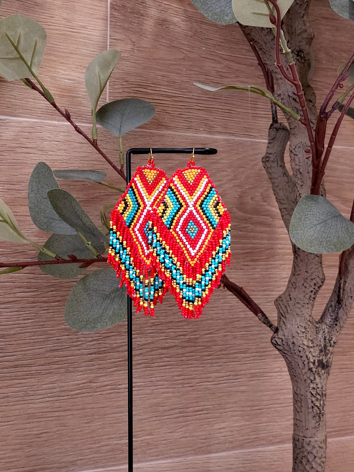 Fiery Diamond Handmade Beaded Statement Earrings