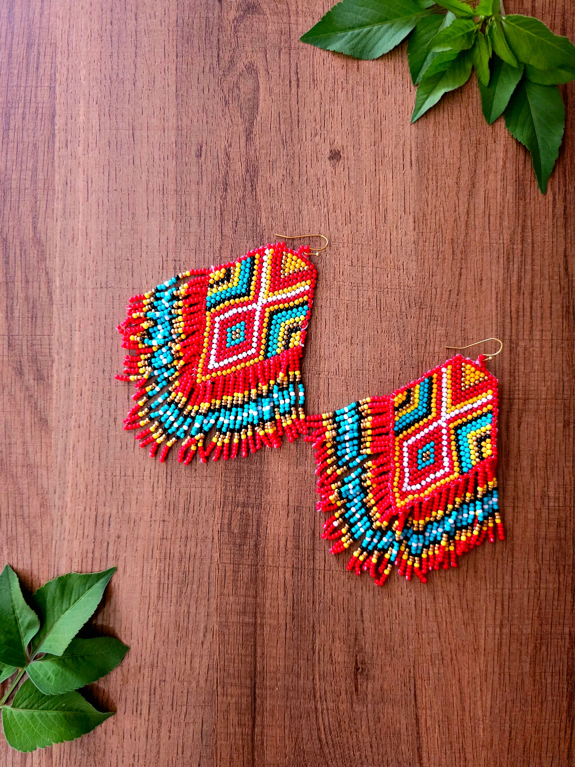 Fiery Diamond Handmade Beaded Statement Earrings