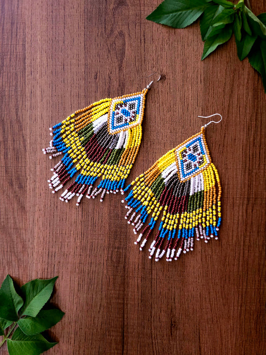 Sunburst Cascade Earrings with Colorful Beads and Fringe
