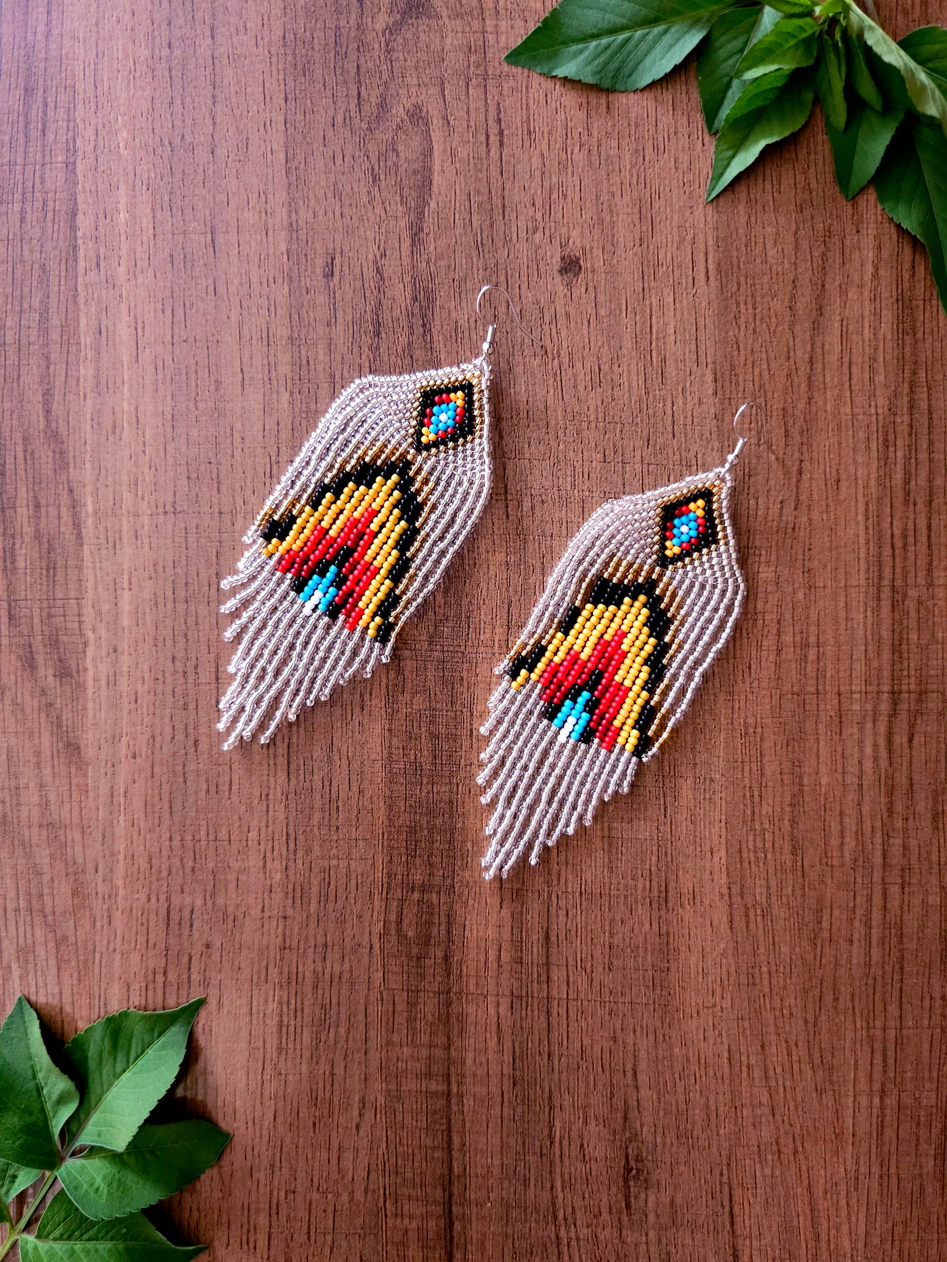 Tribal Cascade Earrings with Colorful Beads and Fringe