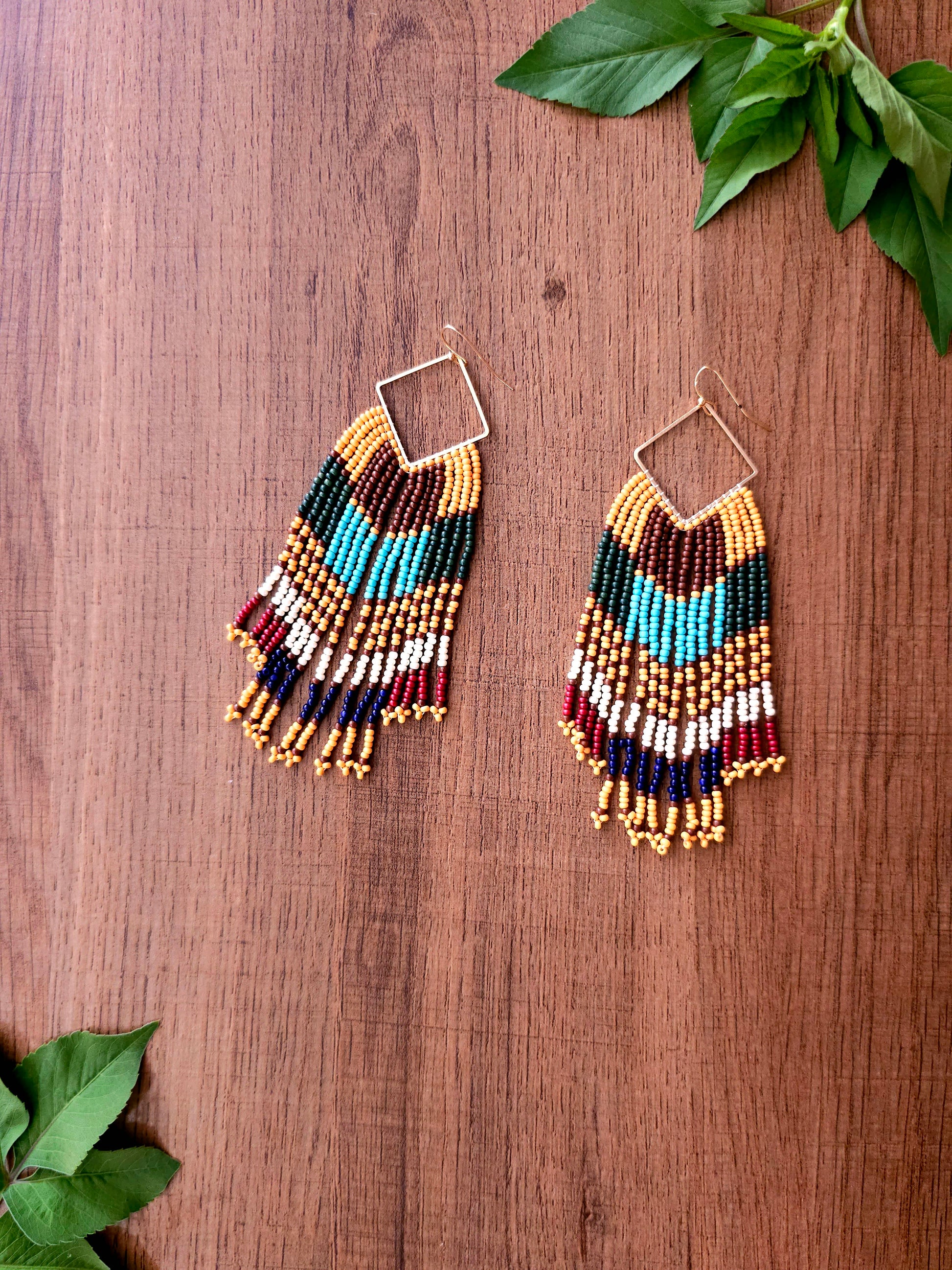Tribal Splendor Earrings with Colorful Beads and Gold Accents