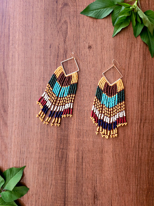 Tribal Splendor Earrings with Colorful Beads and Gold Accents