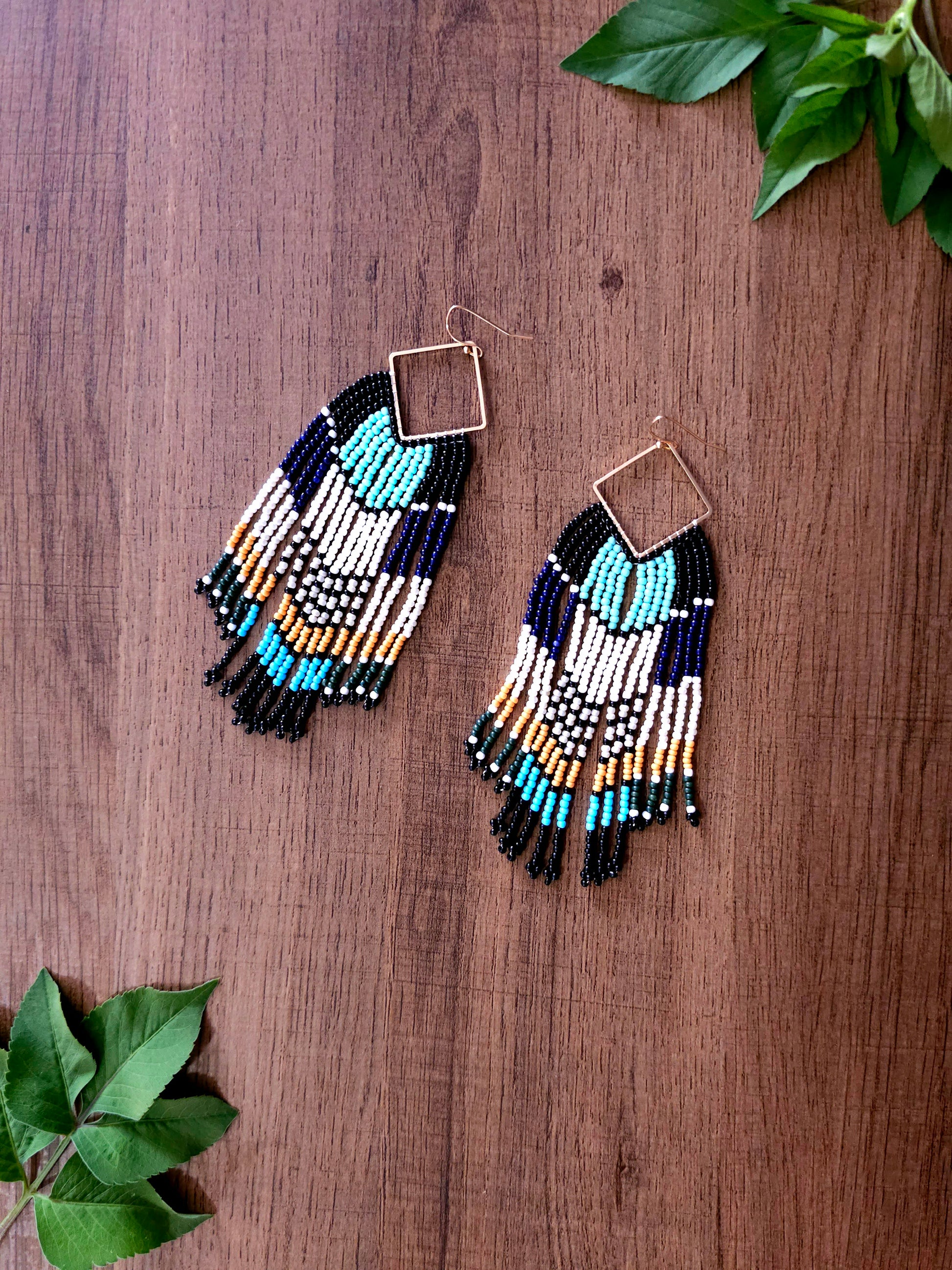 Tribal Harmony Earrings with Colorful Beads and Gold Outline