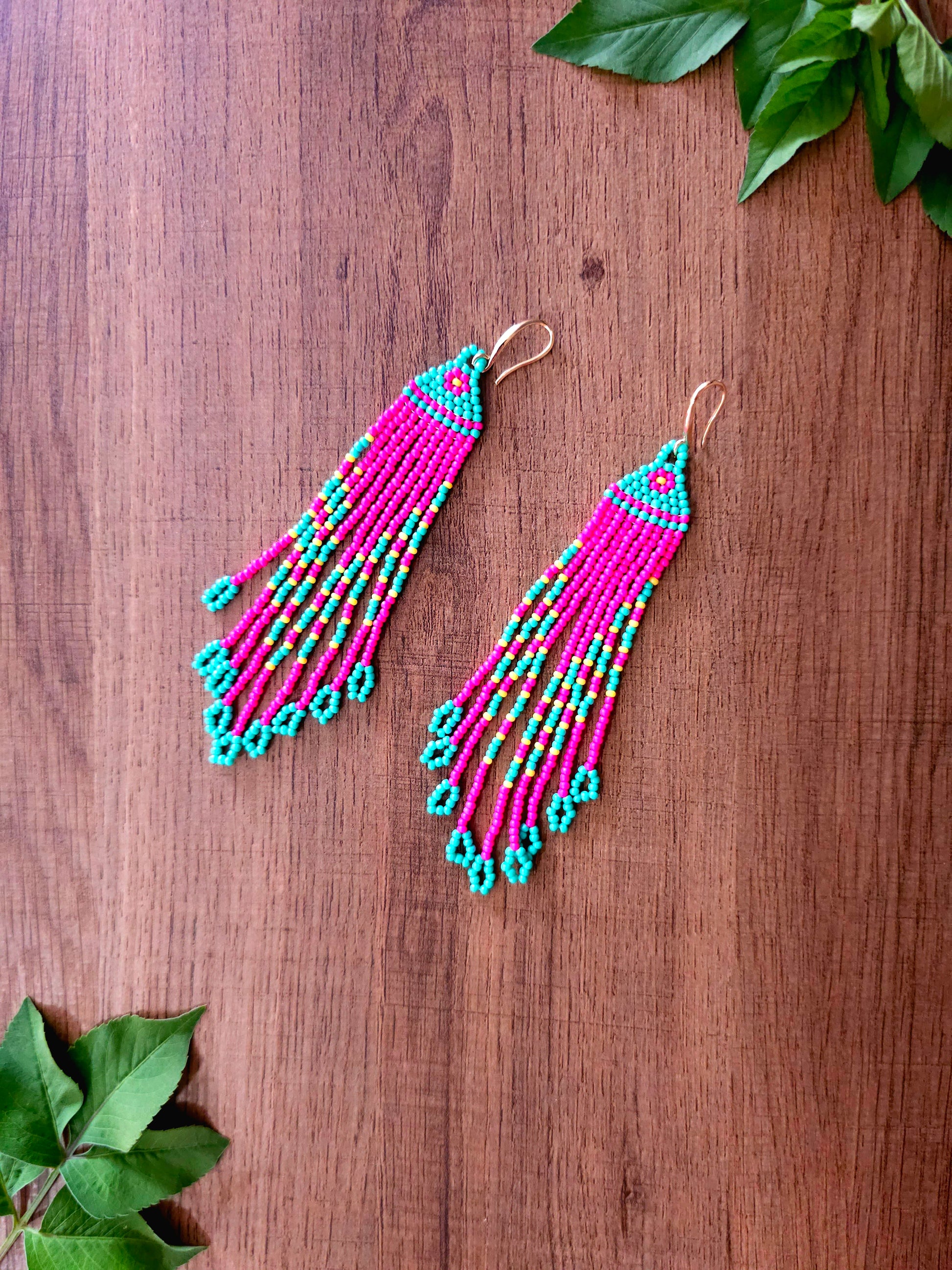 Neon Dream Earrings with Pink and Turquoise Beads