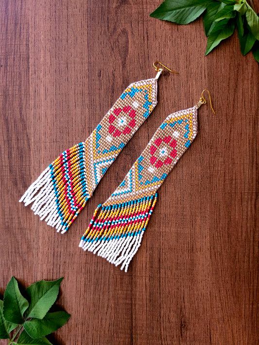 Desert Blossom Earrings with Floral Design and Bead Details