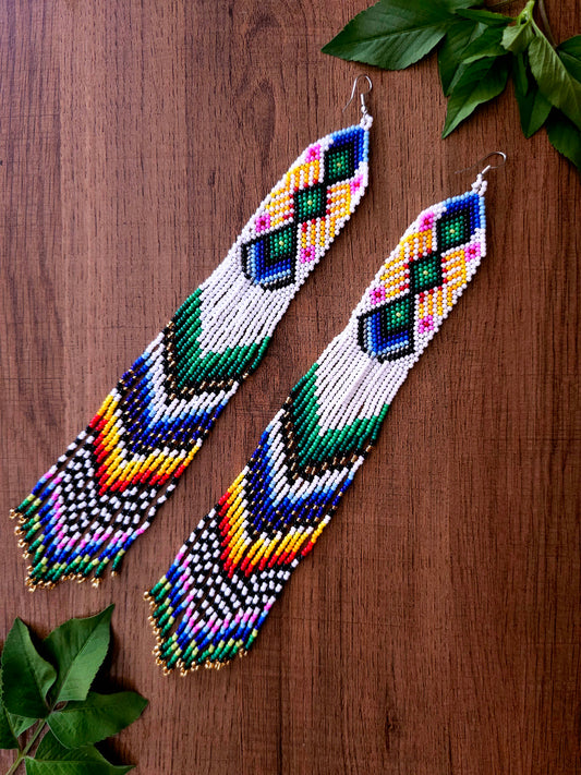 Majestic Tribal Cascade Earrings with Beaded Fringe