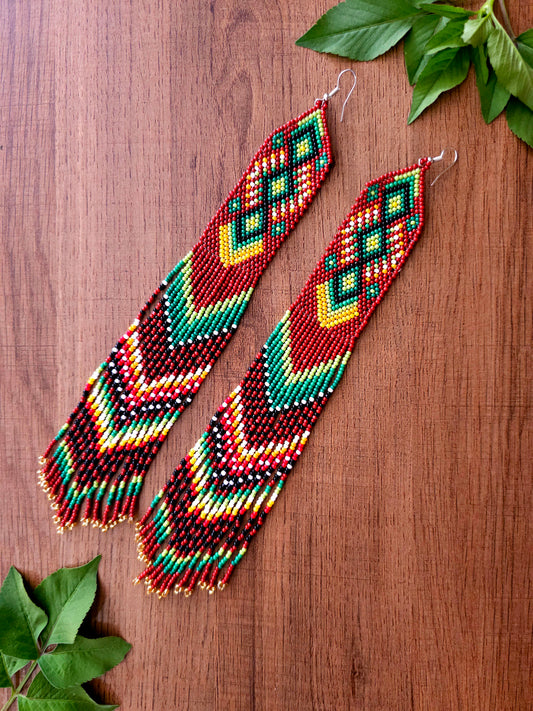 Sunset Serpent Earrings with Colorful Beads and Fringe