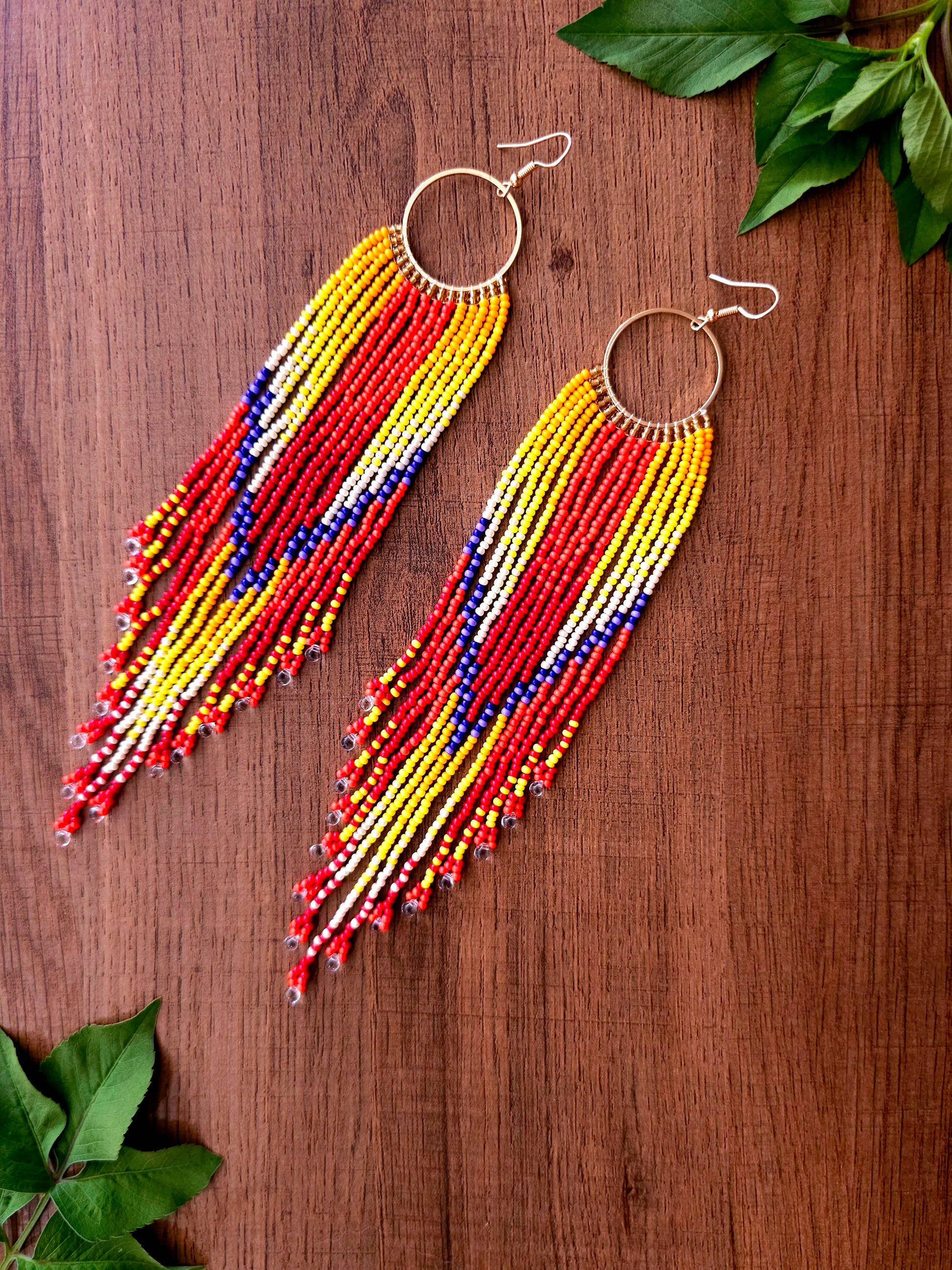 Sunset Blaze Earrings with Colorful Beads and Gold Hoops