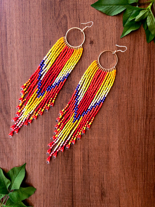Sunset Blaze Earrings with Colorful Beads and Gold Hoops