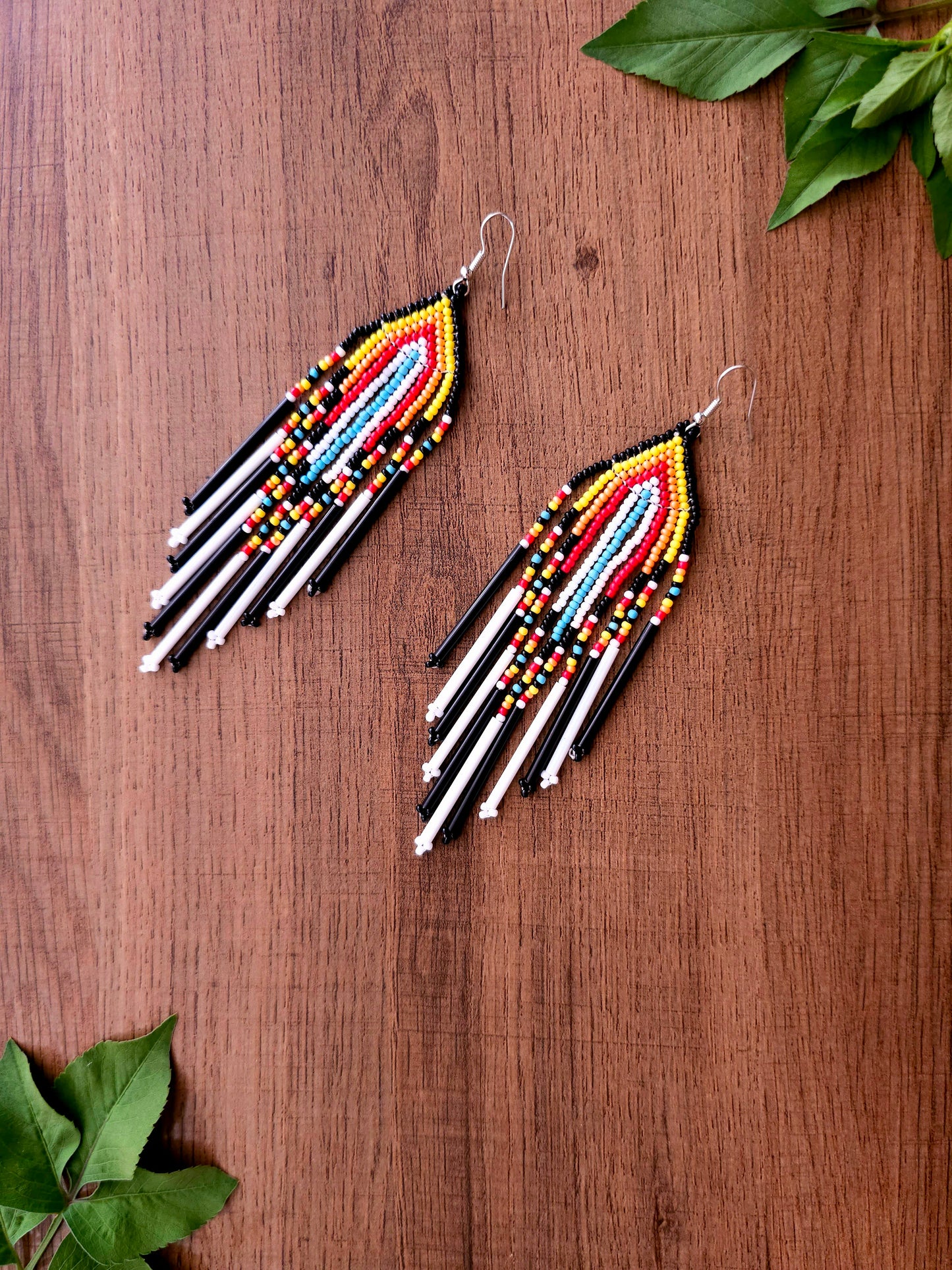 Fiery Cascade Earrings with Color Gradient and Fringe Beads