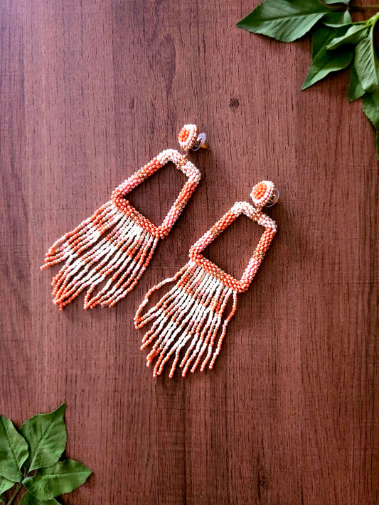 Desert Sunset Earrings with Cascading Fringe and Beadwork