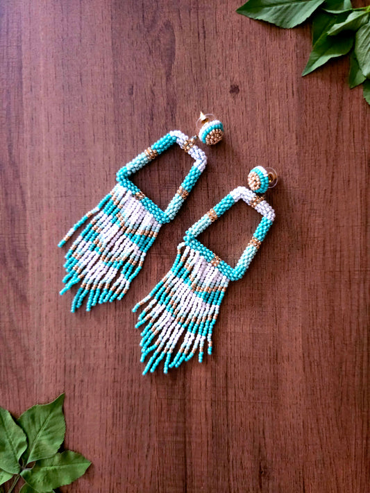 Ocean Breeze Earrings with Turquoise Beads and Cascade Fringe
