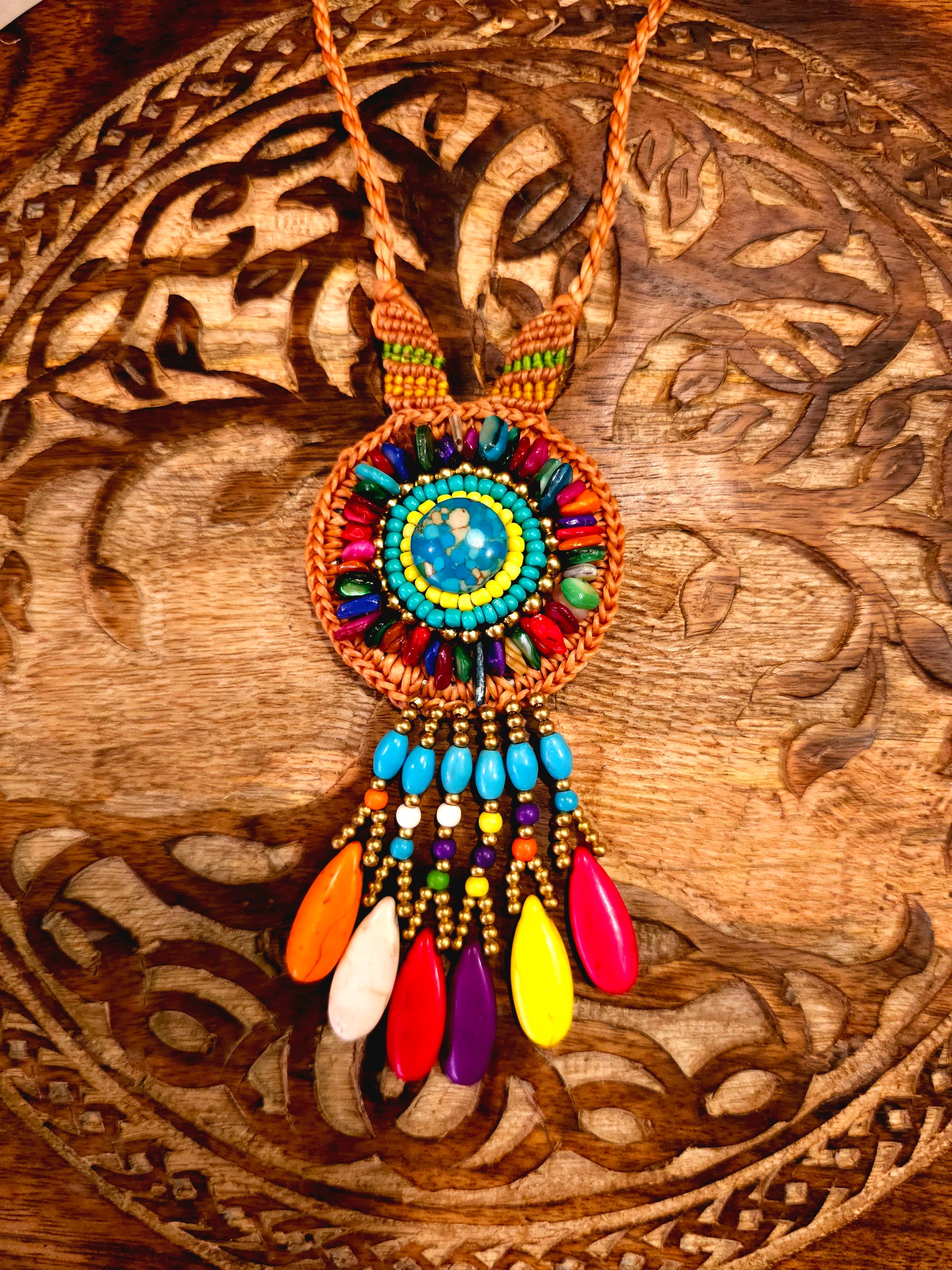 Vibrant Medallion Necklace with Colorful Round Pendant