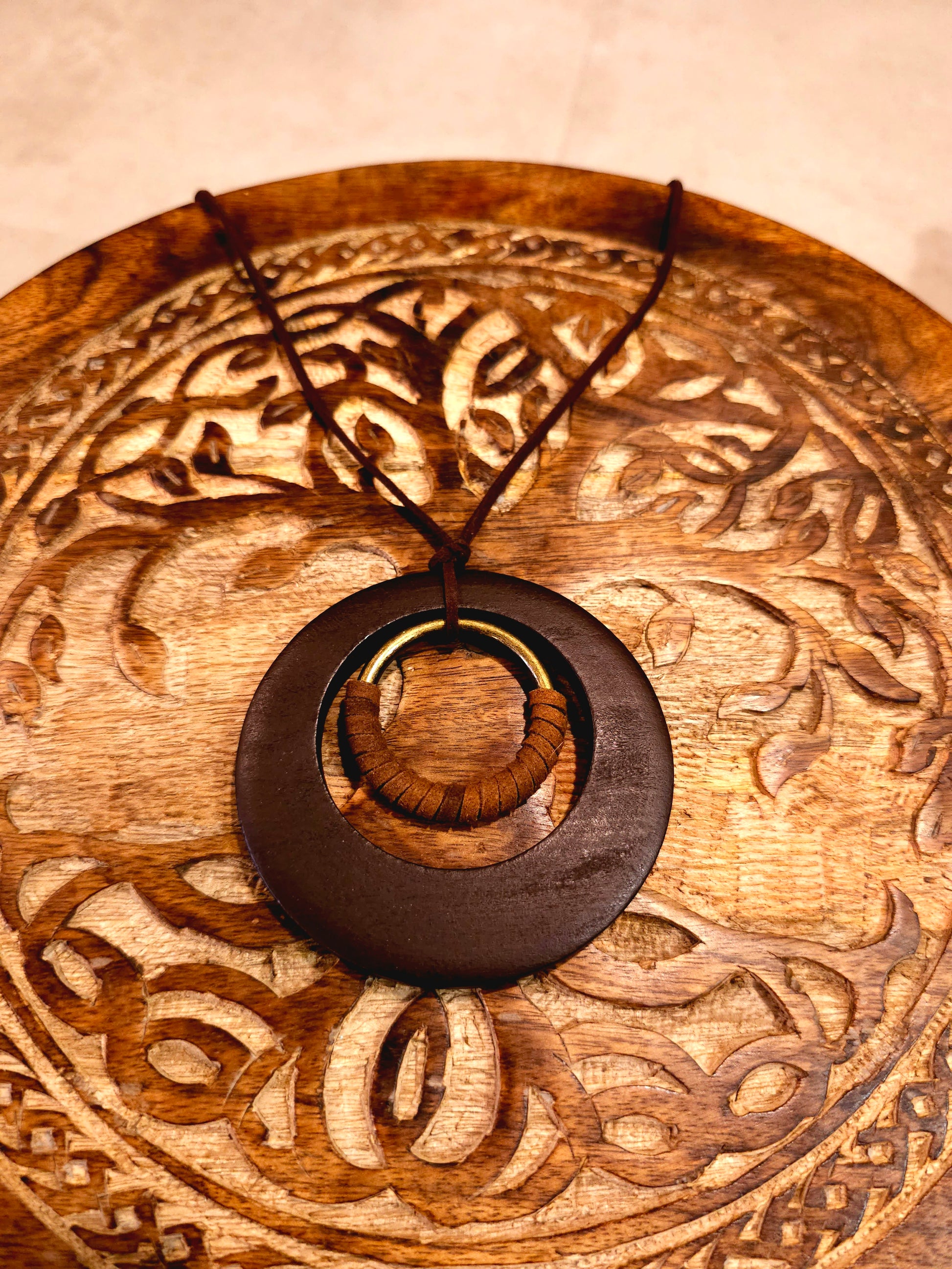 Timeless Circle Necklace with Dark Brown Wooden Pendant