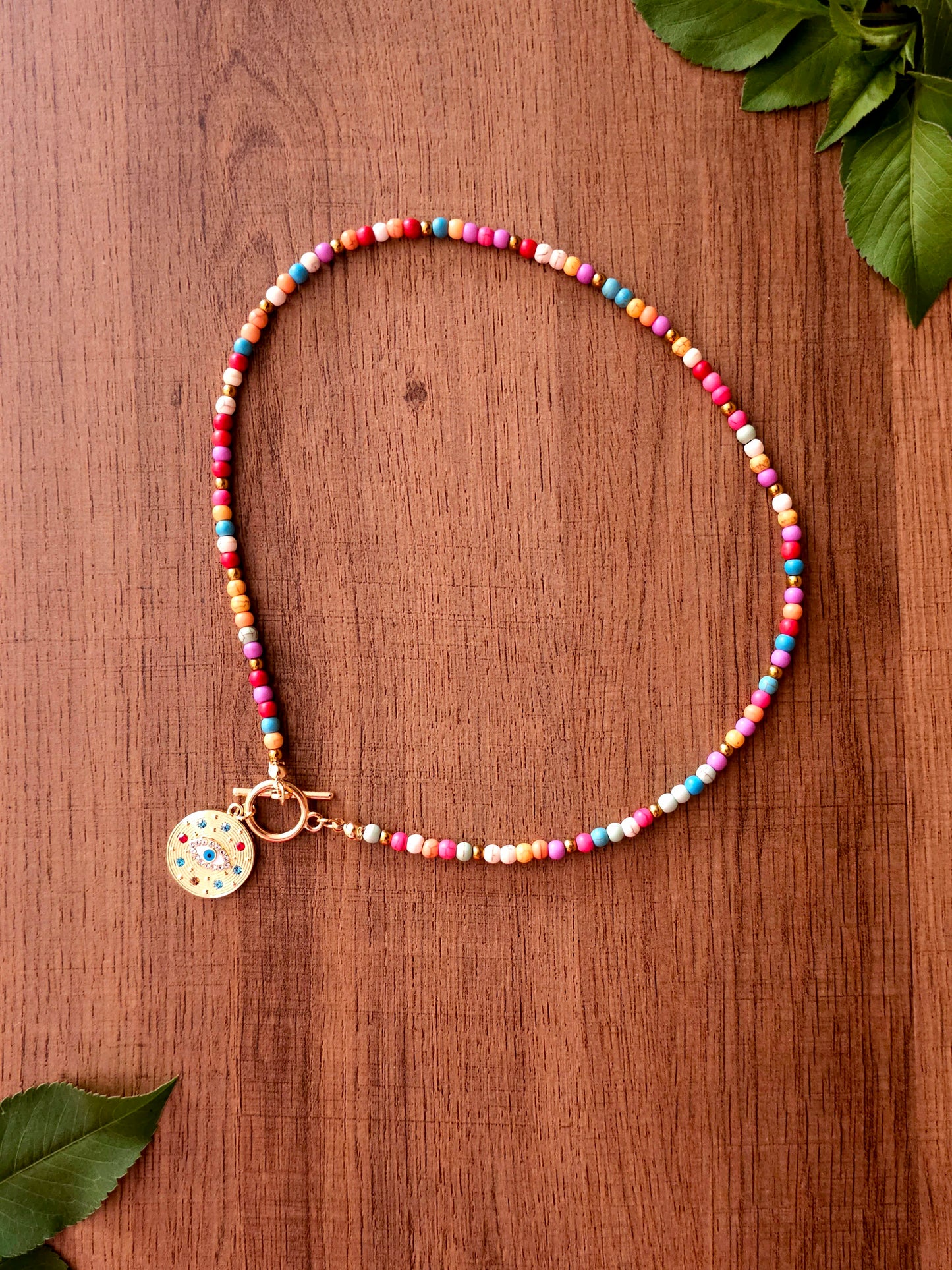 Rainbow Delight Necklace with Multicolored Beads and Pendant