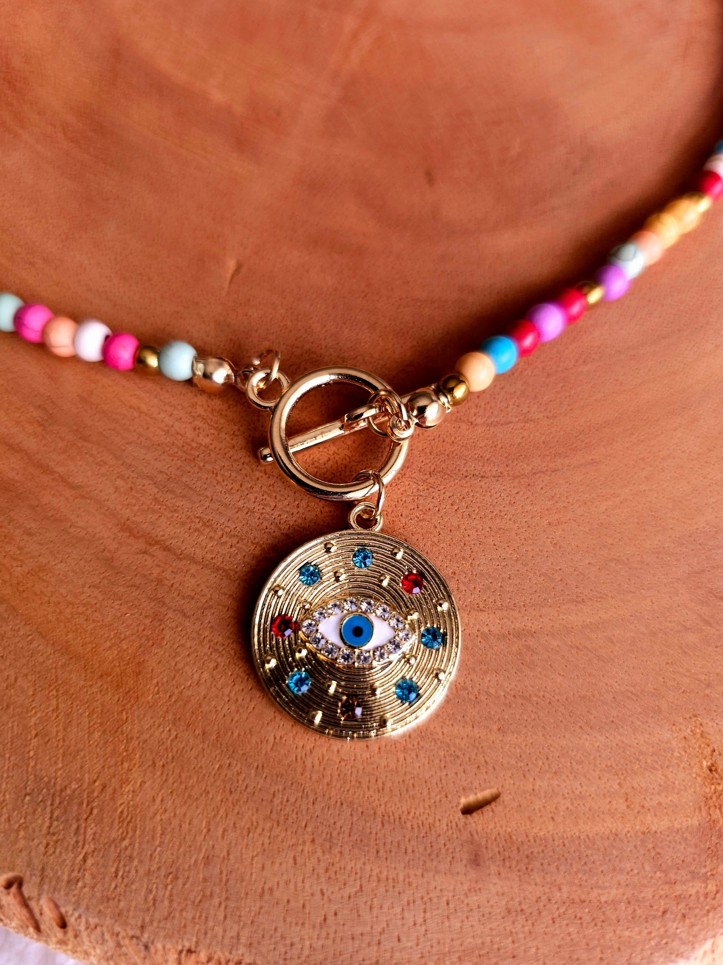 Rainbow Delight Necklace with Multicolored Beads and Pendant