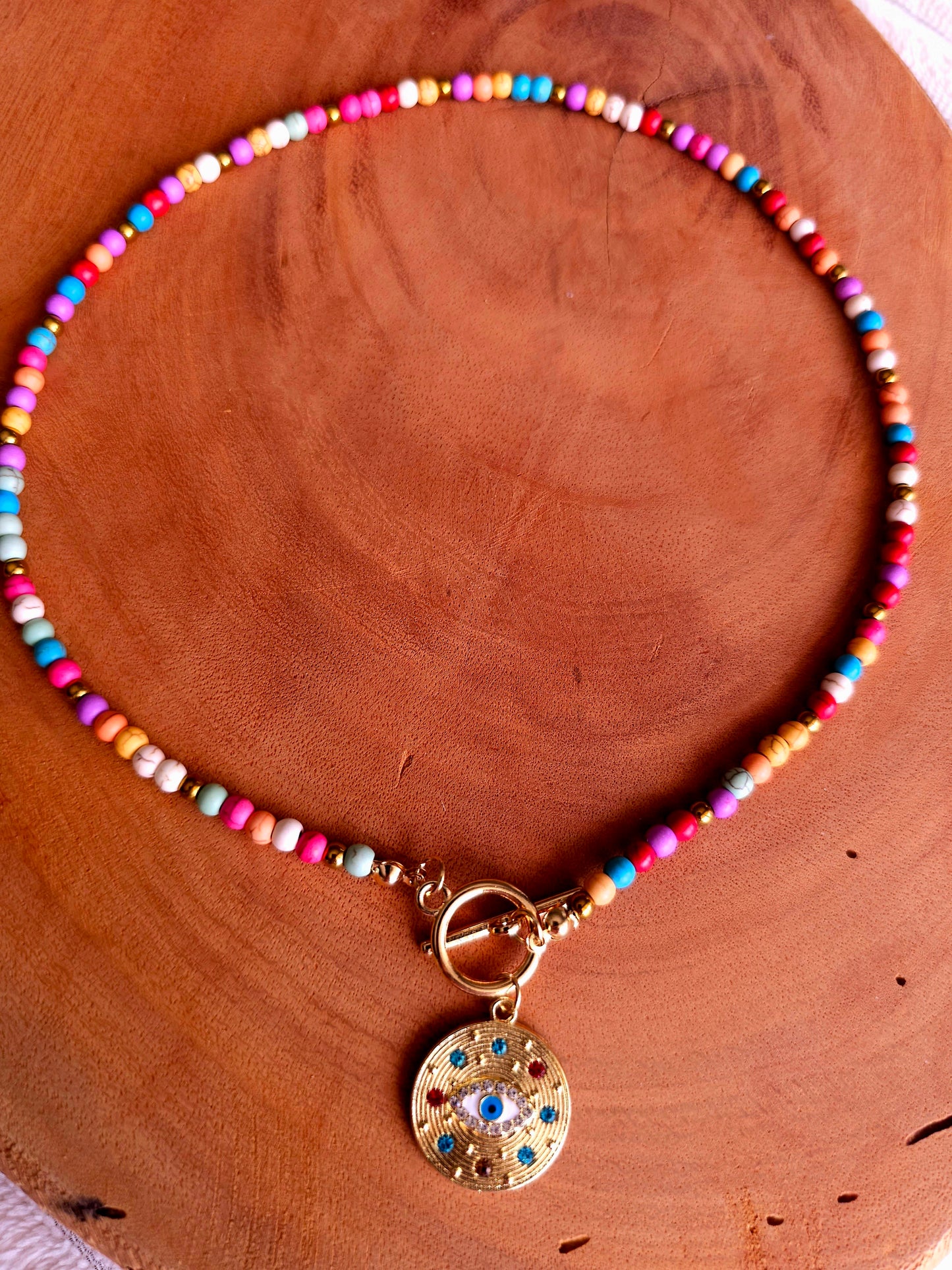 Rainbow Delight Necklace with Multicolored Beads and Pendant