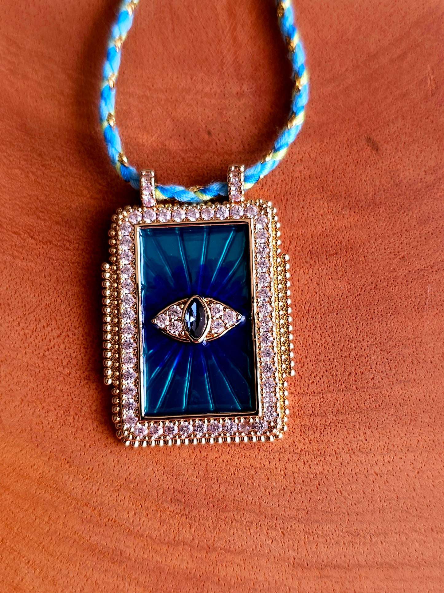 Oceanic Eye Necklace with Eye Pendant and Blue Beads