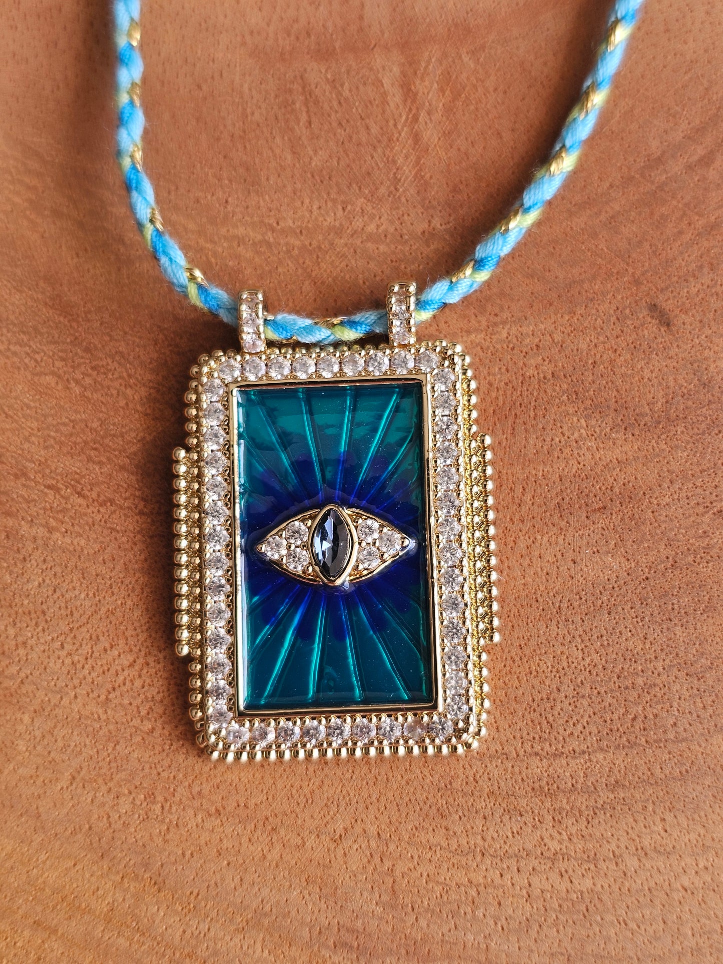 Oceanic Eye Necklace with Eye Pendant and Blue Beads