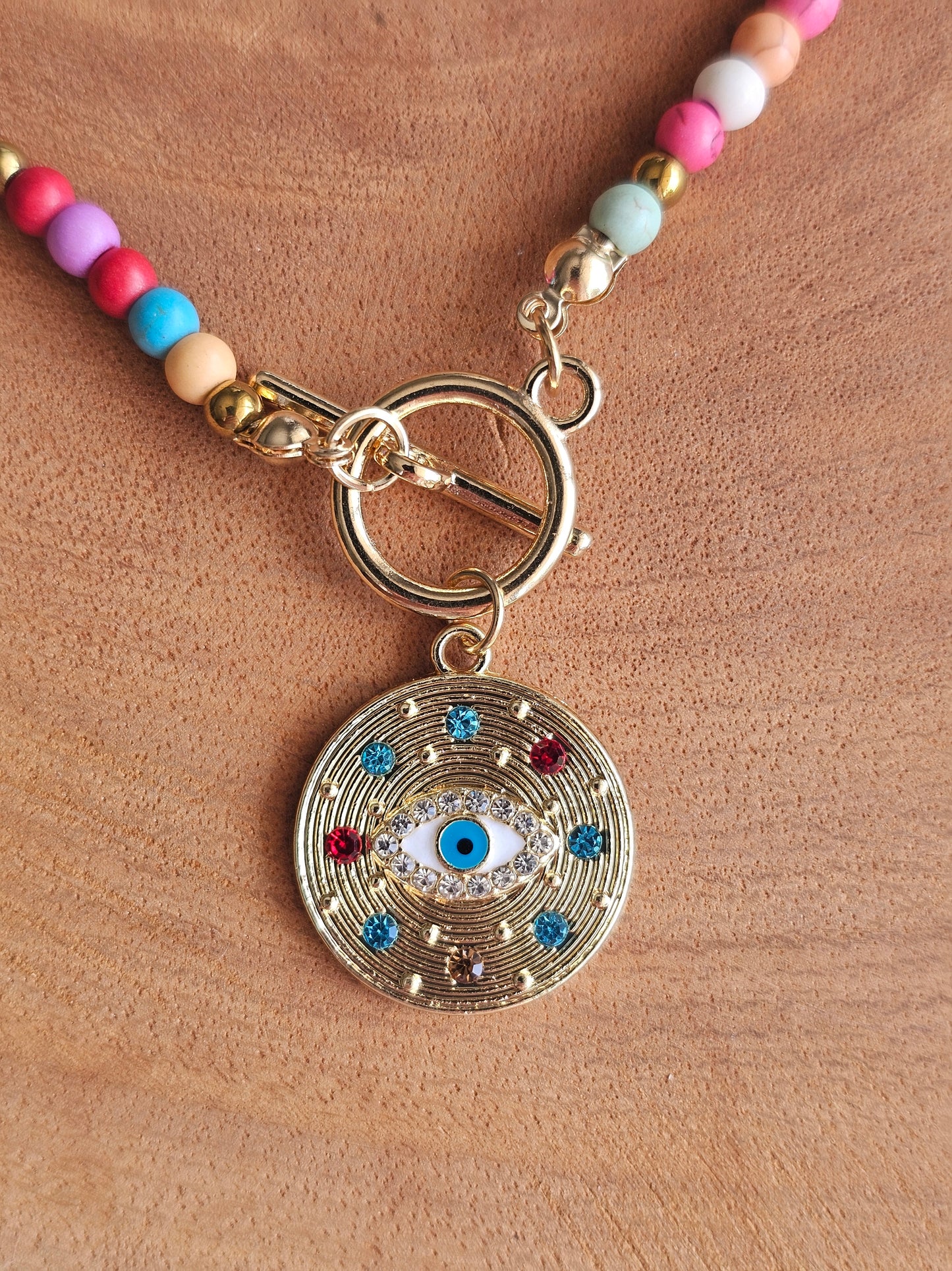 Rainbow Delight Necklace with Multicolored Beads and Pendant