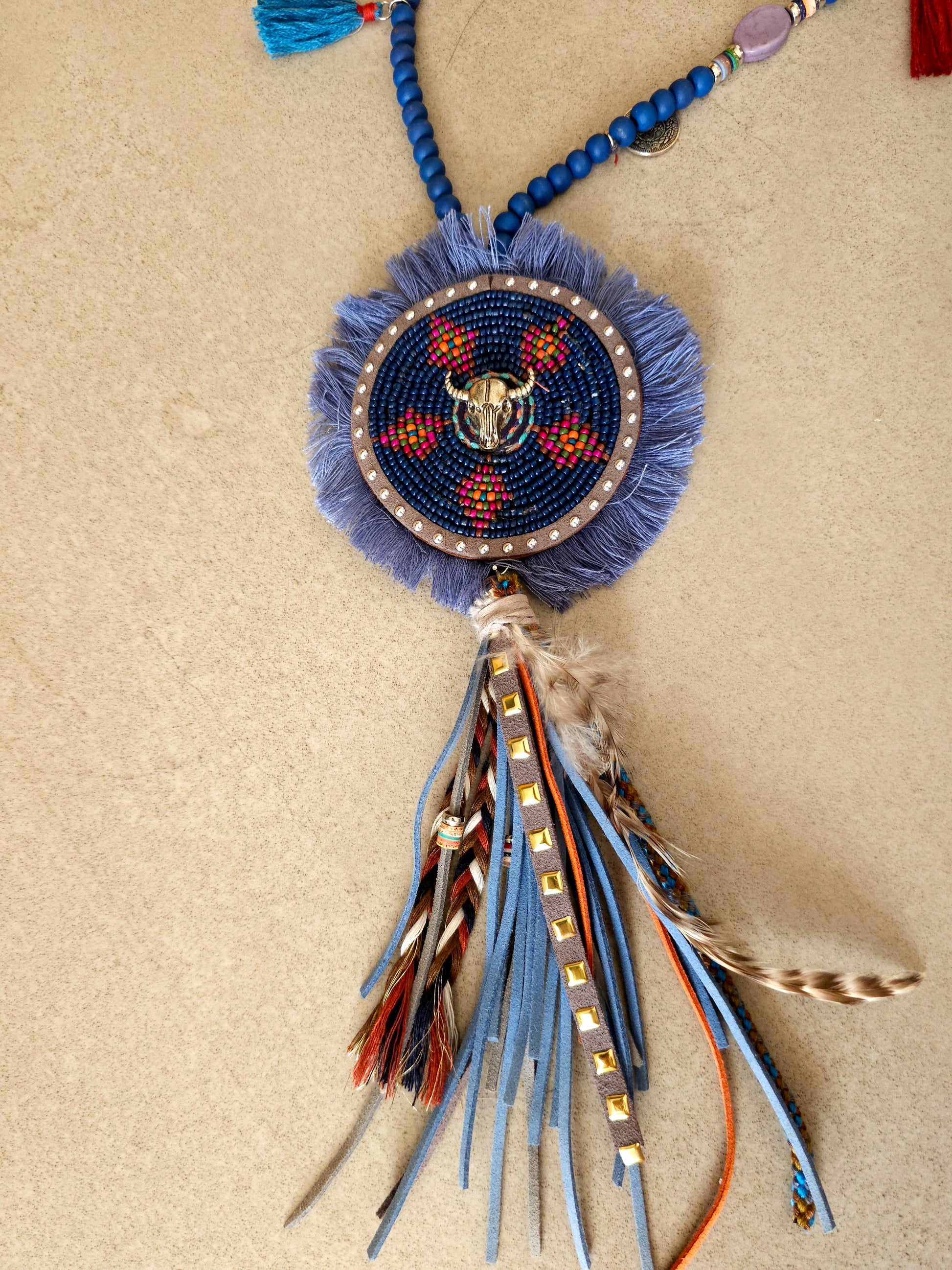 Majestic Splendor Necklace with Beaded Pendant and Tassels